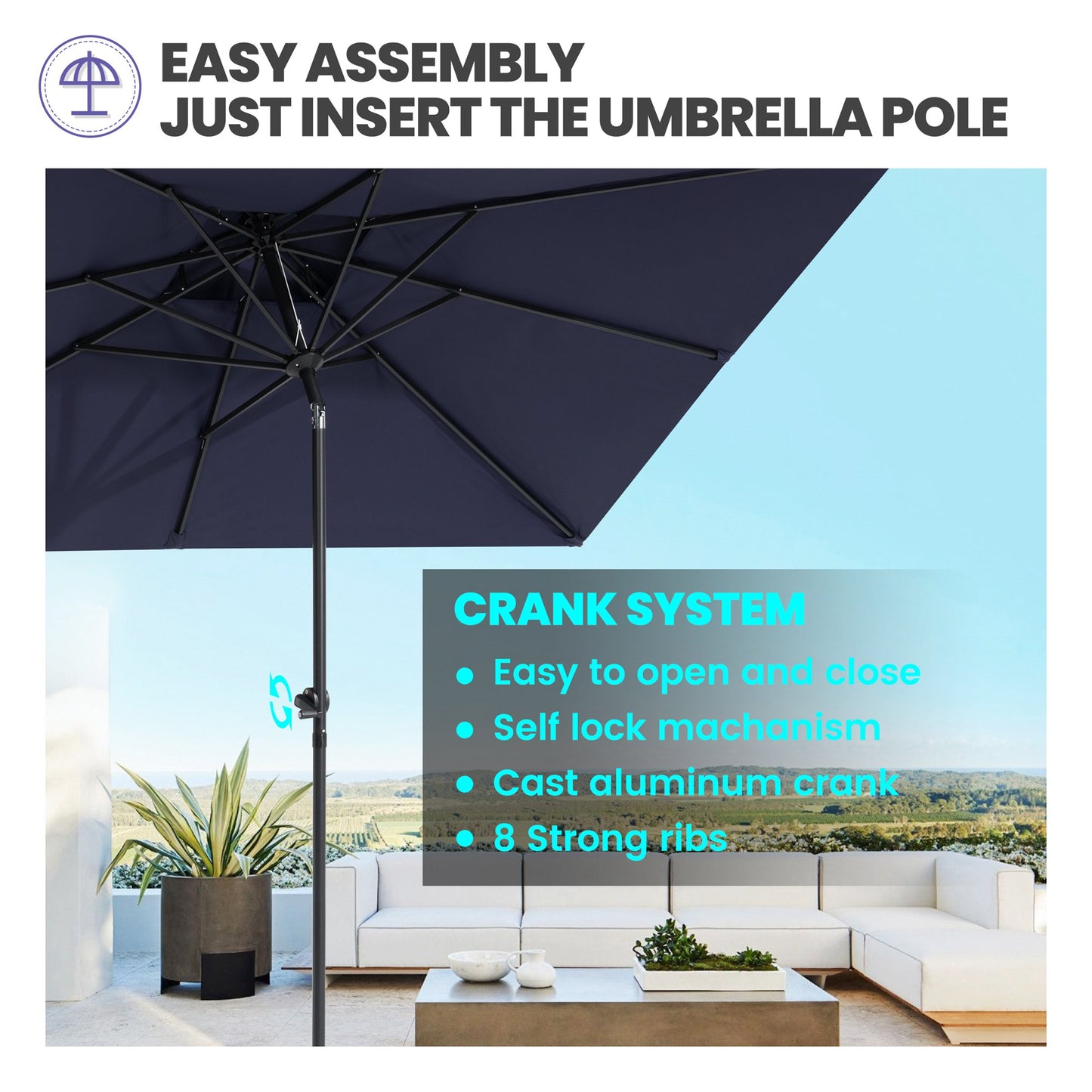 Crestlive Products Outdoor 9x5 ft Extra Large Rectangular Market Umbrella Double Top Aluminum Tilt