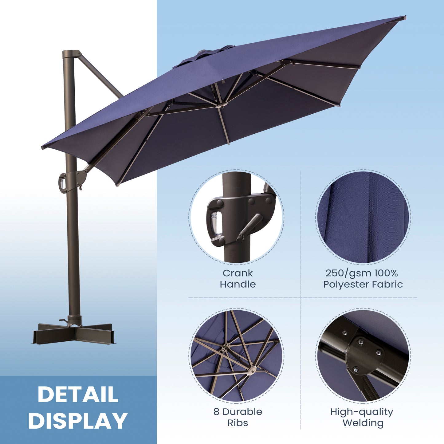 Crestlive Products 13x10ft Aluminum Crank Cantilever Patio Umbrella