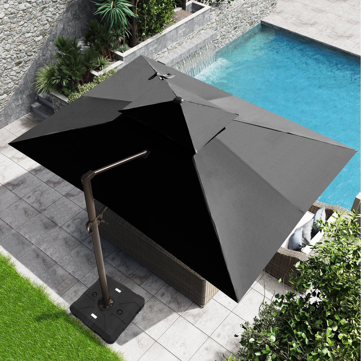 Crestlive Products 10x13ft Aluminum Crank Cantilever Patio Umbrella with Lights with Base