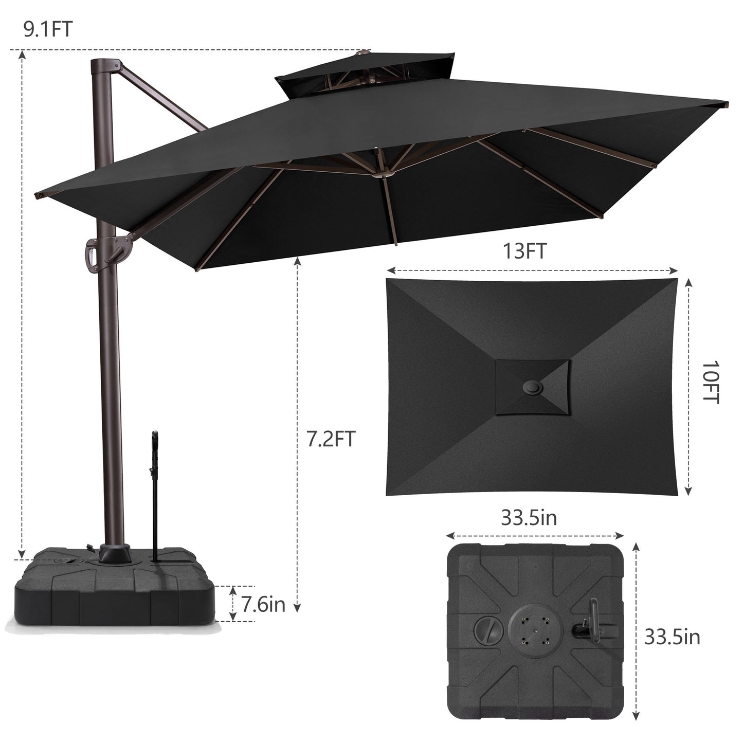 Crestlive Products 10x13ft Aluminum Double Top Crank Cantilever Patio Umbrella with Base