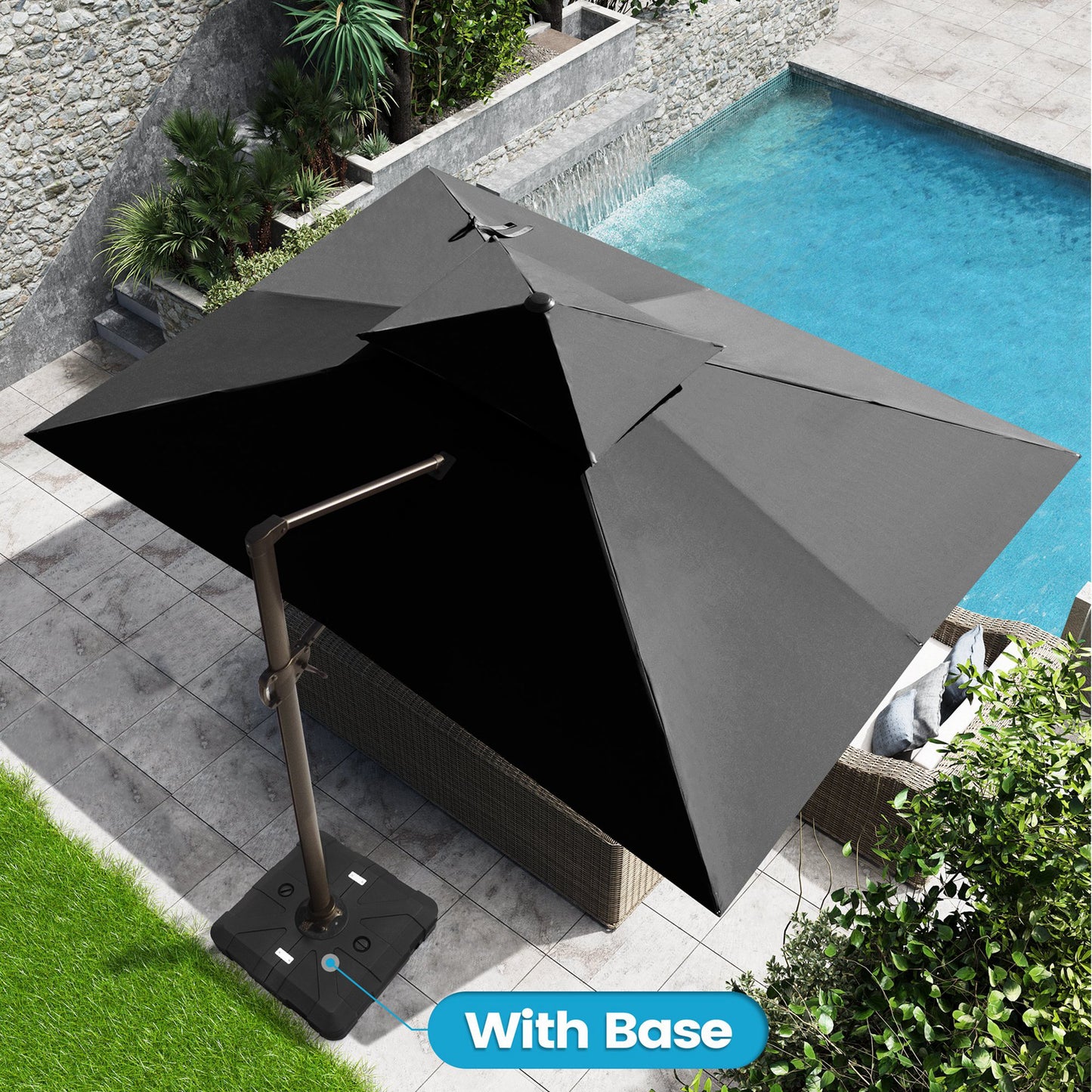 Crestlive Products 10x13ft Aluminum Crank Cantilever Patio Umbrella with Lights with Base
