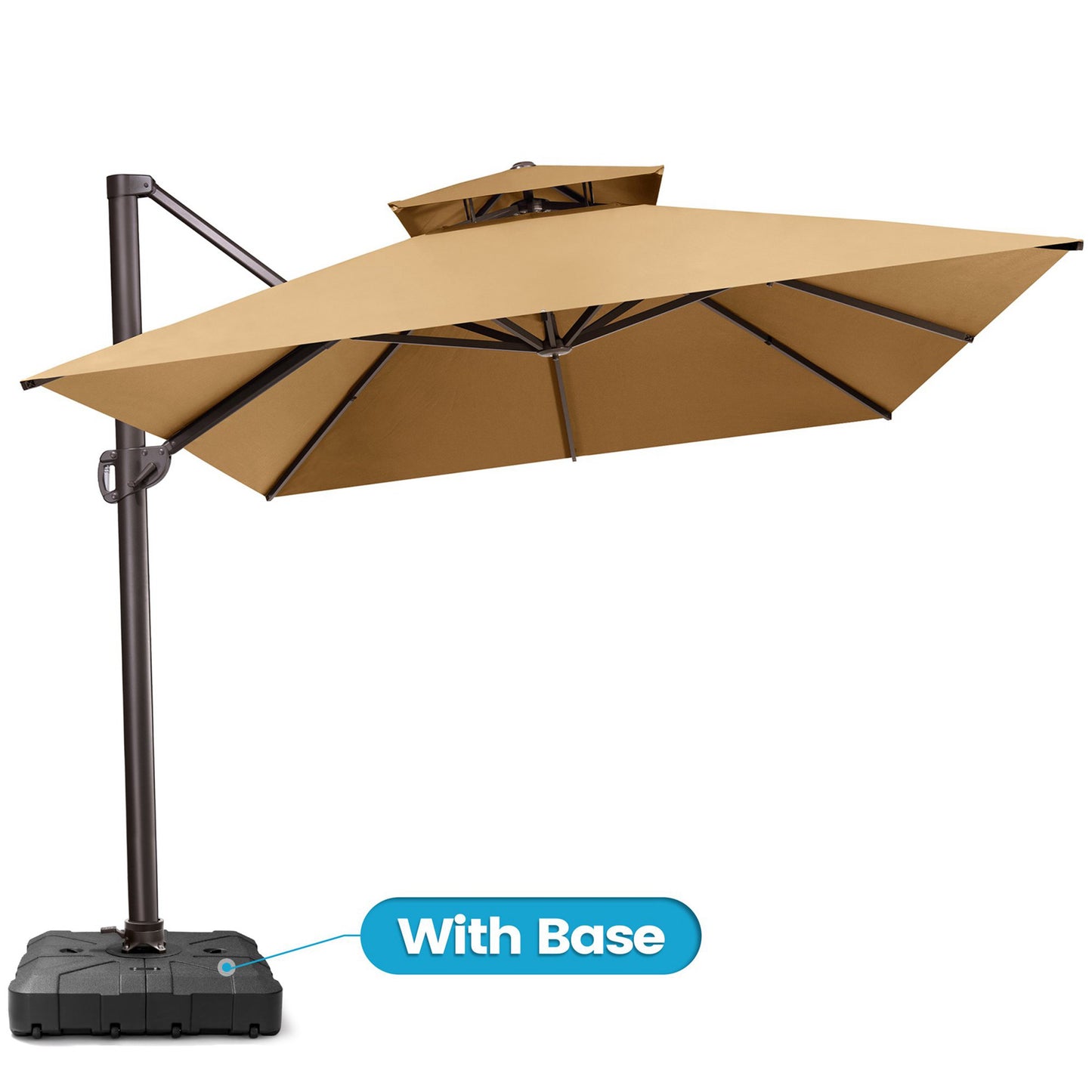 Crestlive Products 13x10ft Aluminum Crank Cantilever Patio Umbrella with Lights with Base
