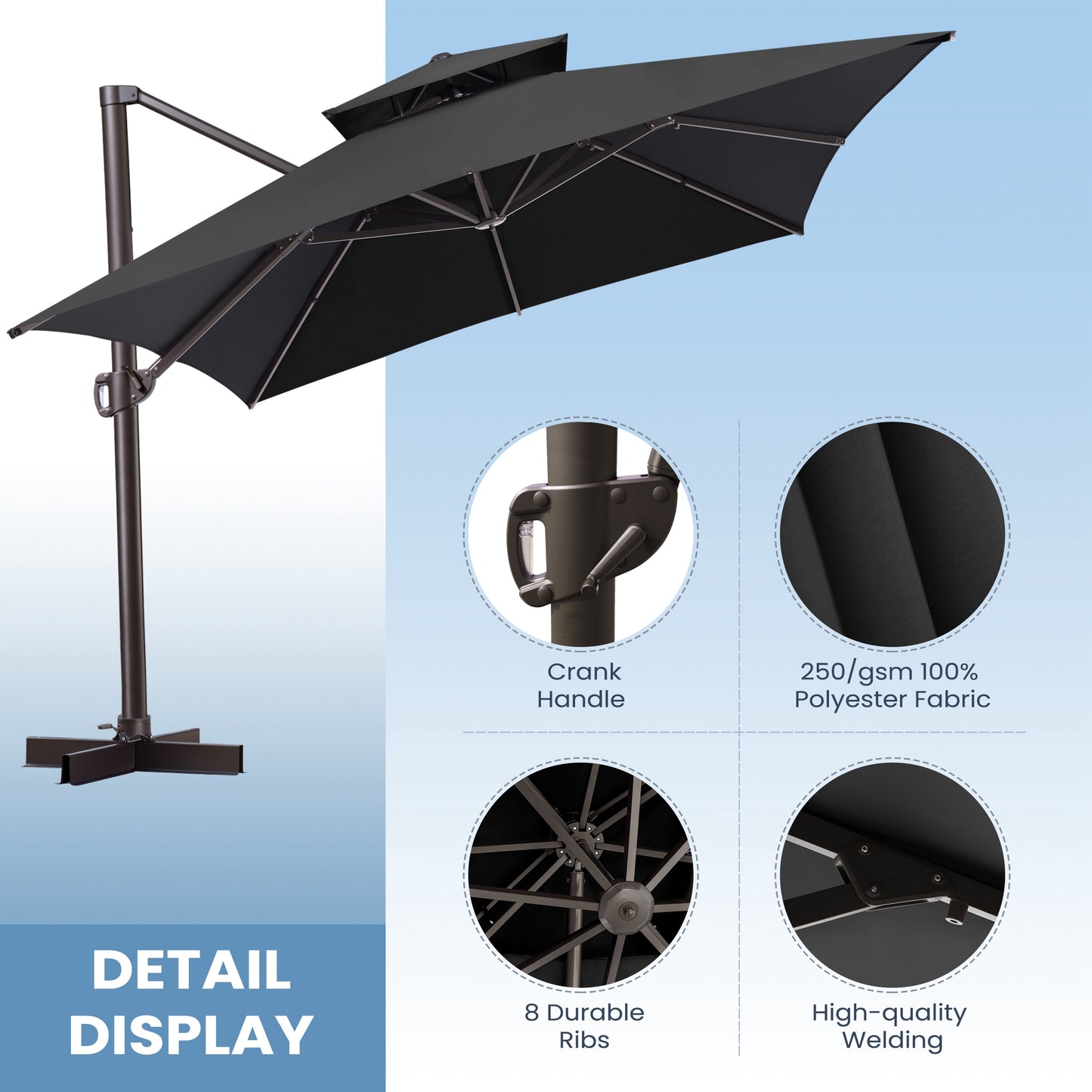 Crestlive Products 10x13ft Aluminum Crank Cantilever Patio Umbrella withnot Base