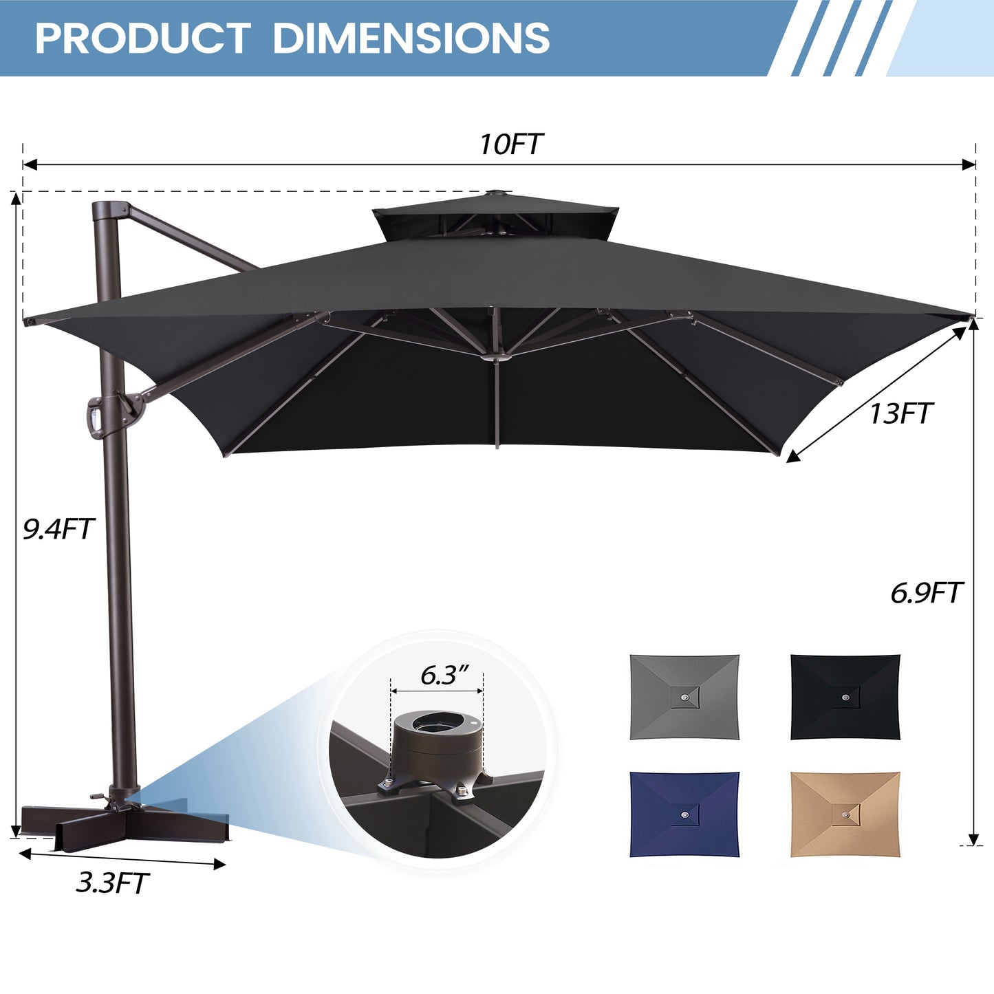 Crestlive Products 10x13ft Aluminum Crank Cantilever Patio Umbrella withnot Base