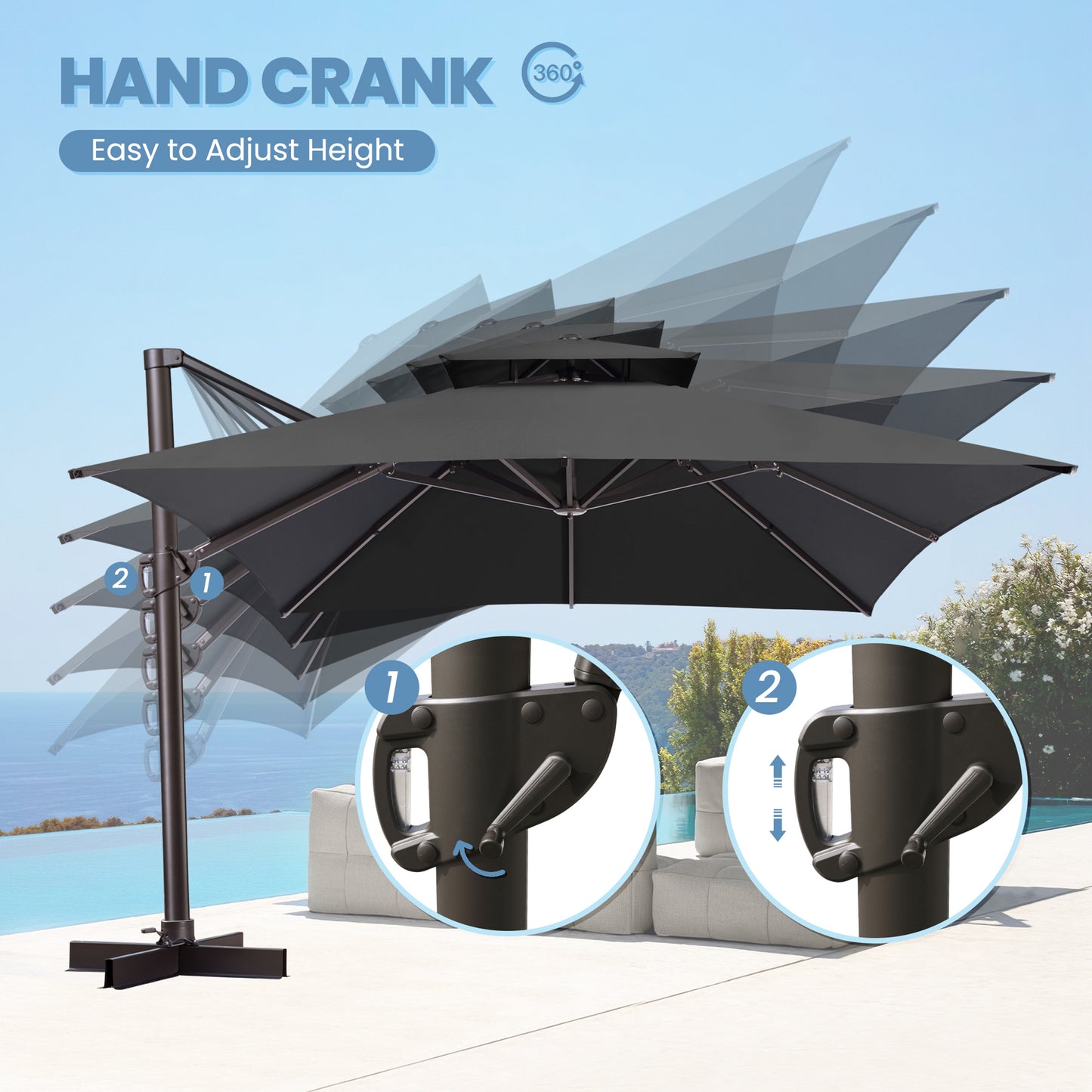Crestlive Products 10x13ft Aluminum Crank Cantilever Patio Umbrella withnot Base