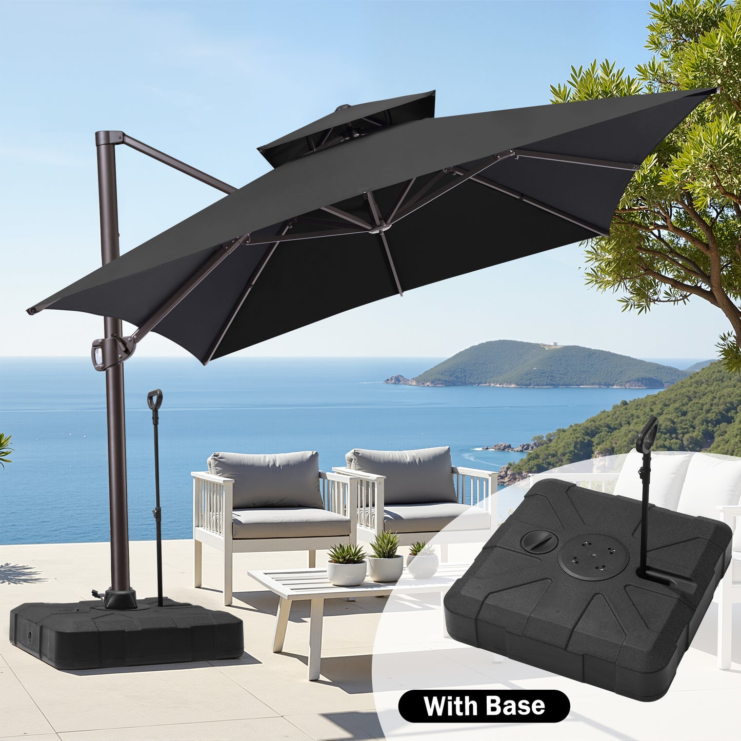 Crestlive Products 10x13ft Aluminum Double Top Crank Cantilever Patio Umbrella with Base