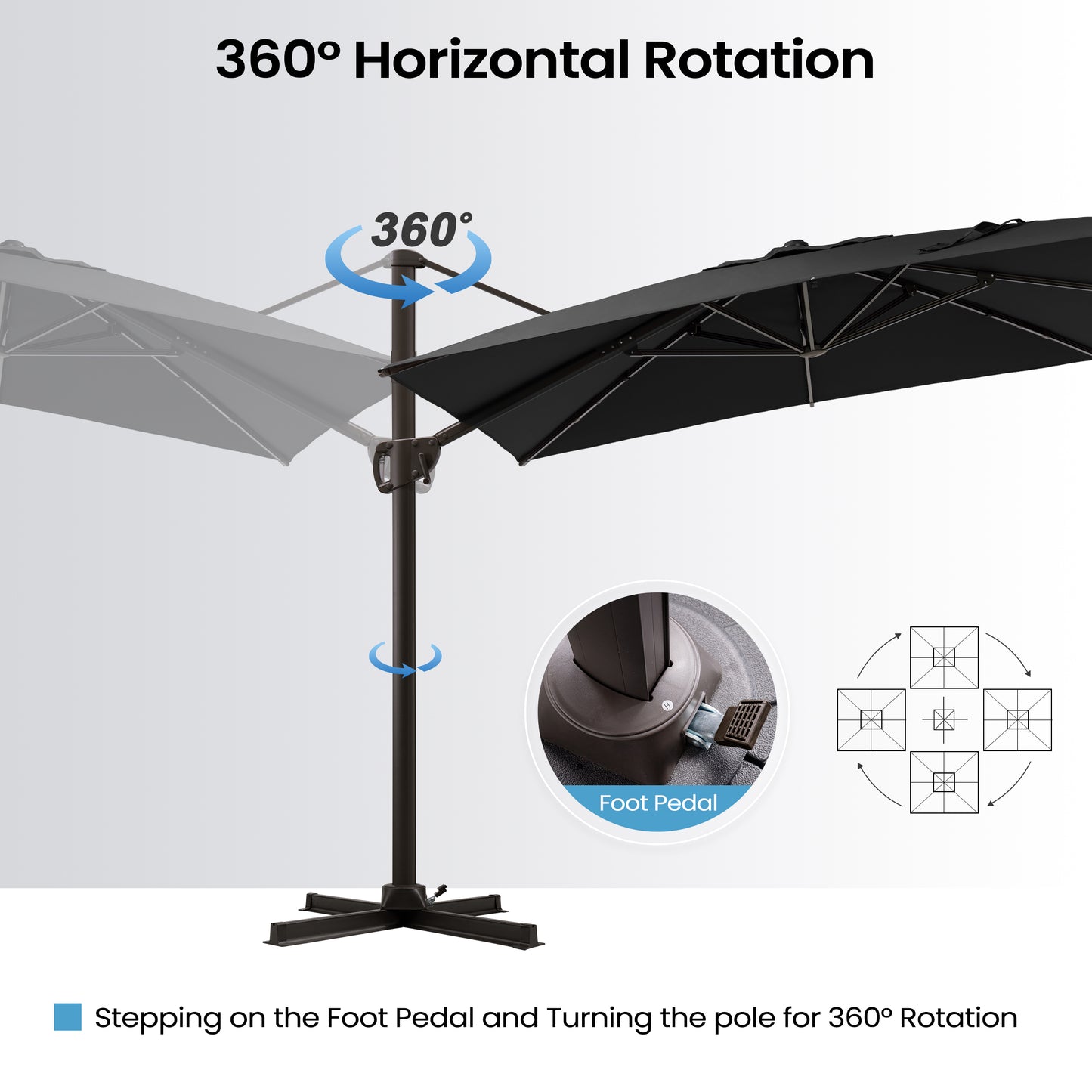 Outdoor 9x11 ft Aluminum Cantilever Umbrella Rectangle with Base 360° Rotation