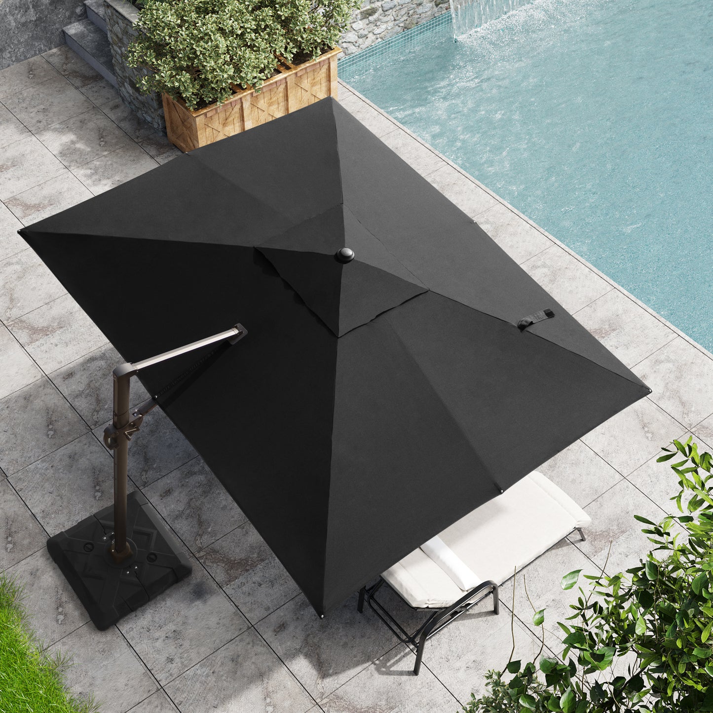 Outdoor 9x11 ft Aluminum Cantilever Umbrella Rectangle with Base 360° Rotation