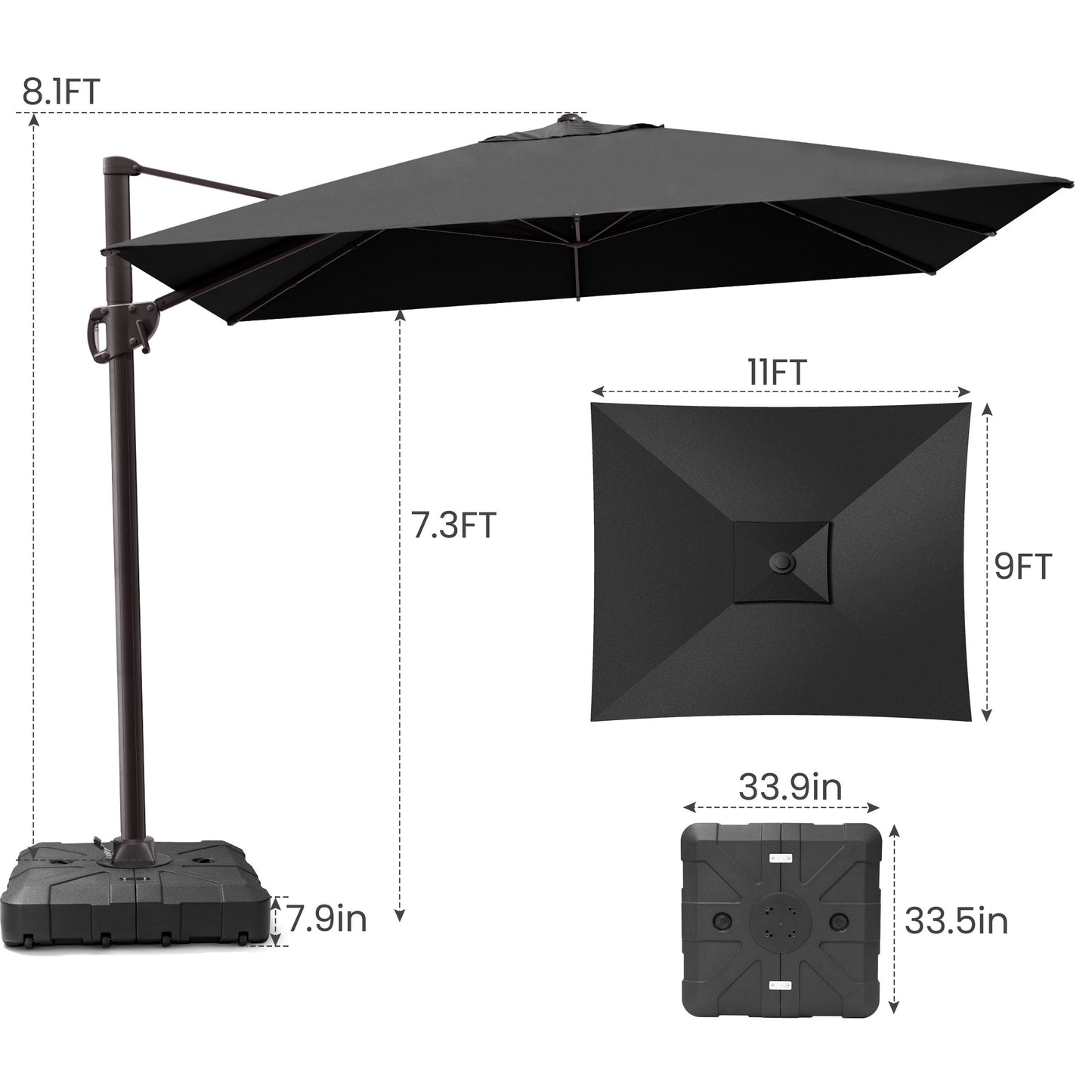 Outdoor 11-ft Aluminum Cantilever Umbrella Crank with Base