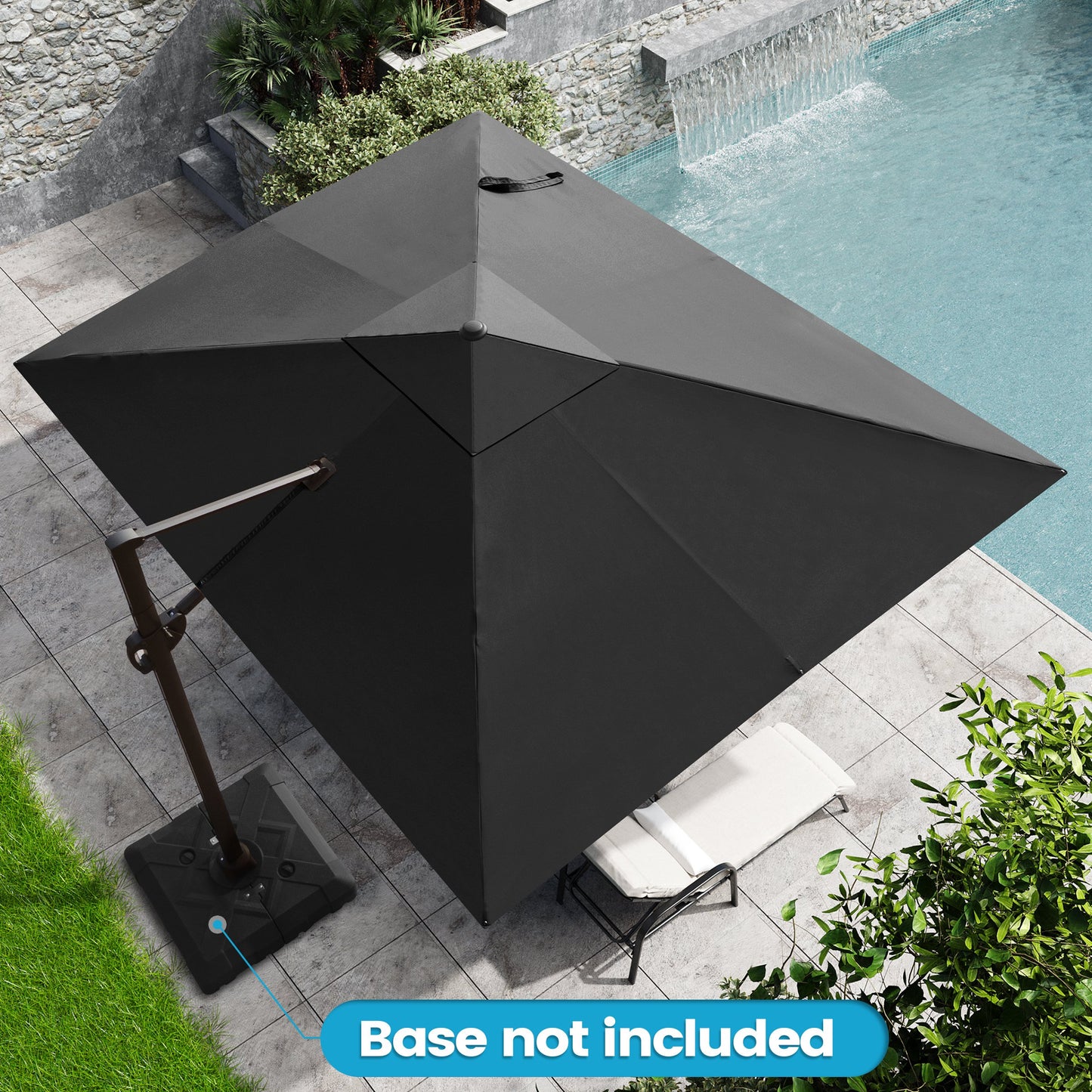 Outdoor 9x11 ft Aluminum Cantilever Umbrella Rectangle with Base 360° Rotation
