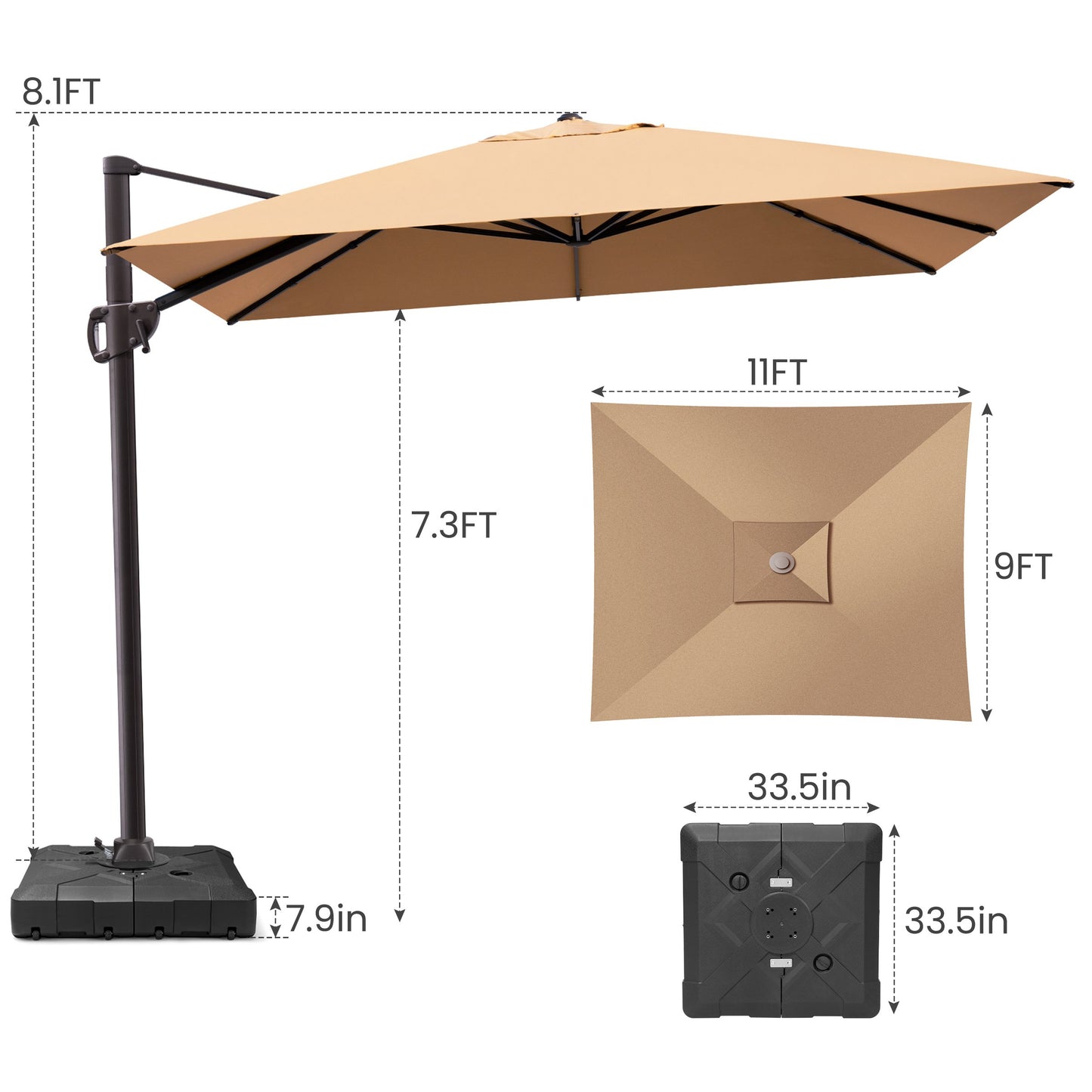 Crestlive Products 9x11ft Aluminum Crank Cantilever Patio Umbrella with Base
