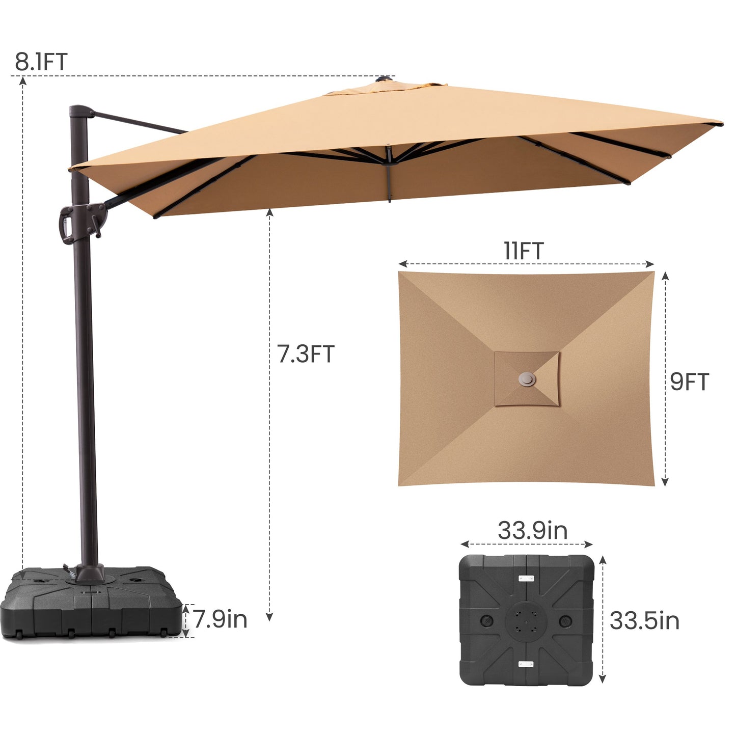 Crestlive Products 9x11ft Aluminum Crank Cantilever Patio Umbrella with Base
