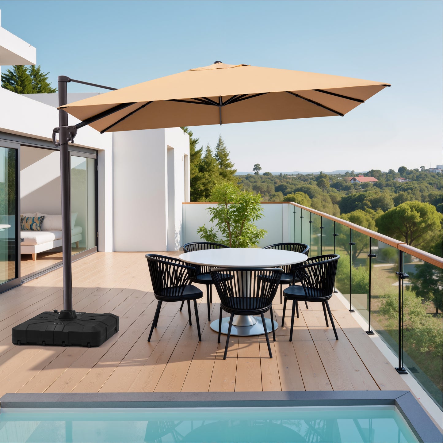 Crestlive Products 9x11ft Aluminum Crank Cantilever Patio Umbrella with Base