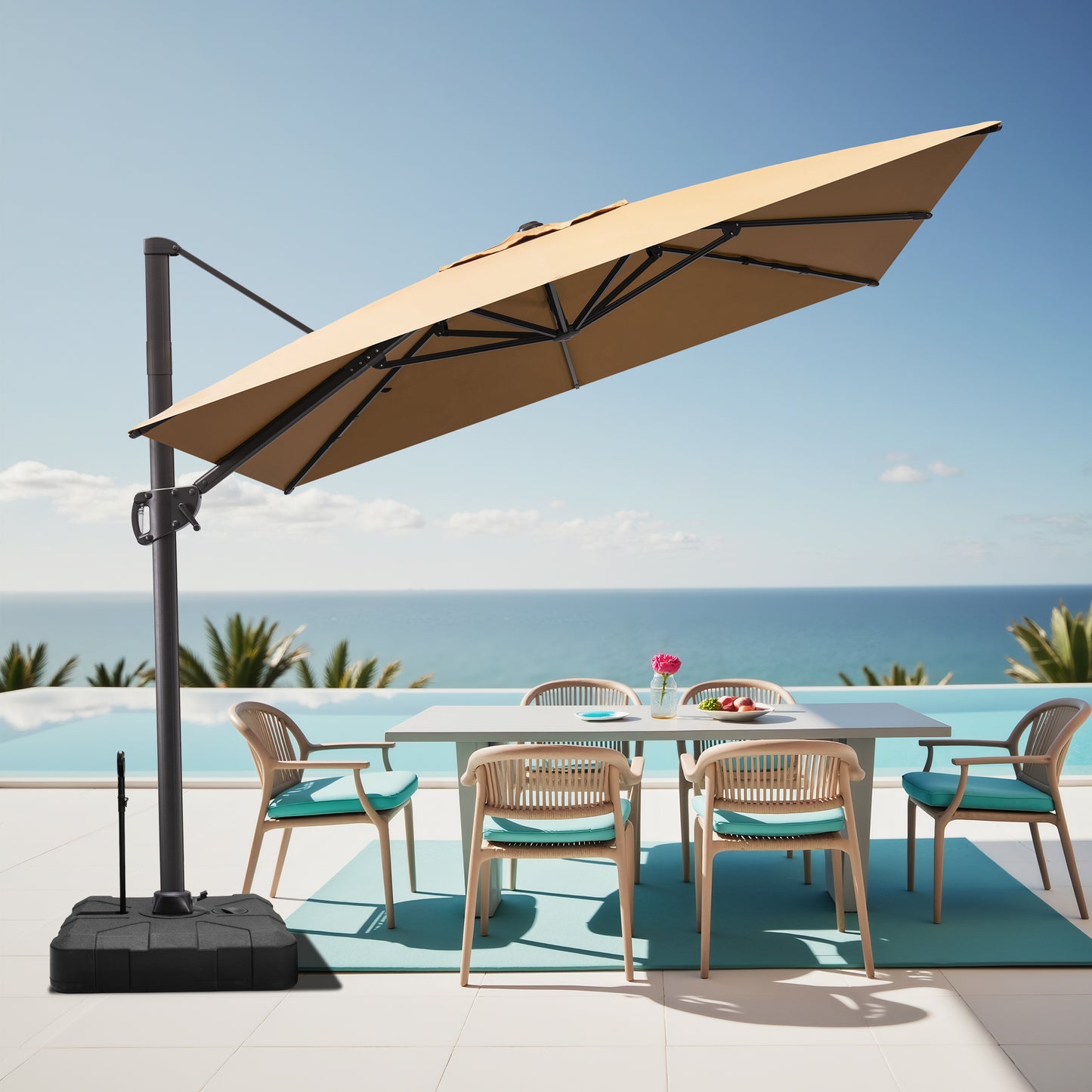 Crestlive Products 9x11ft Aluminum Crank Cantilever Patio Umbrella with Base