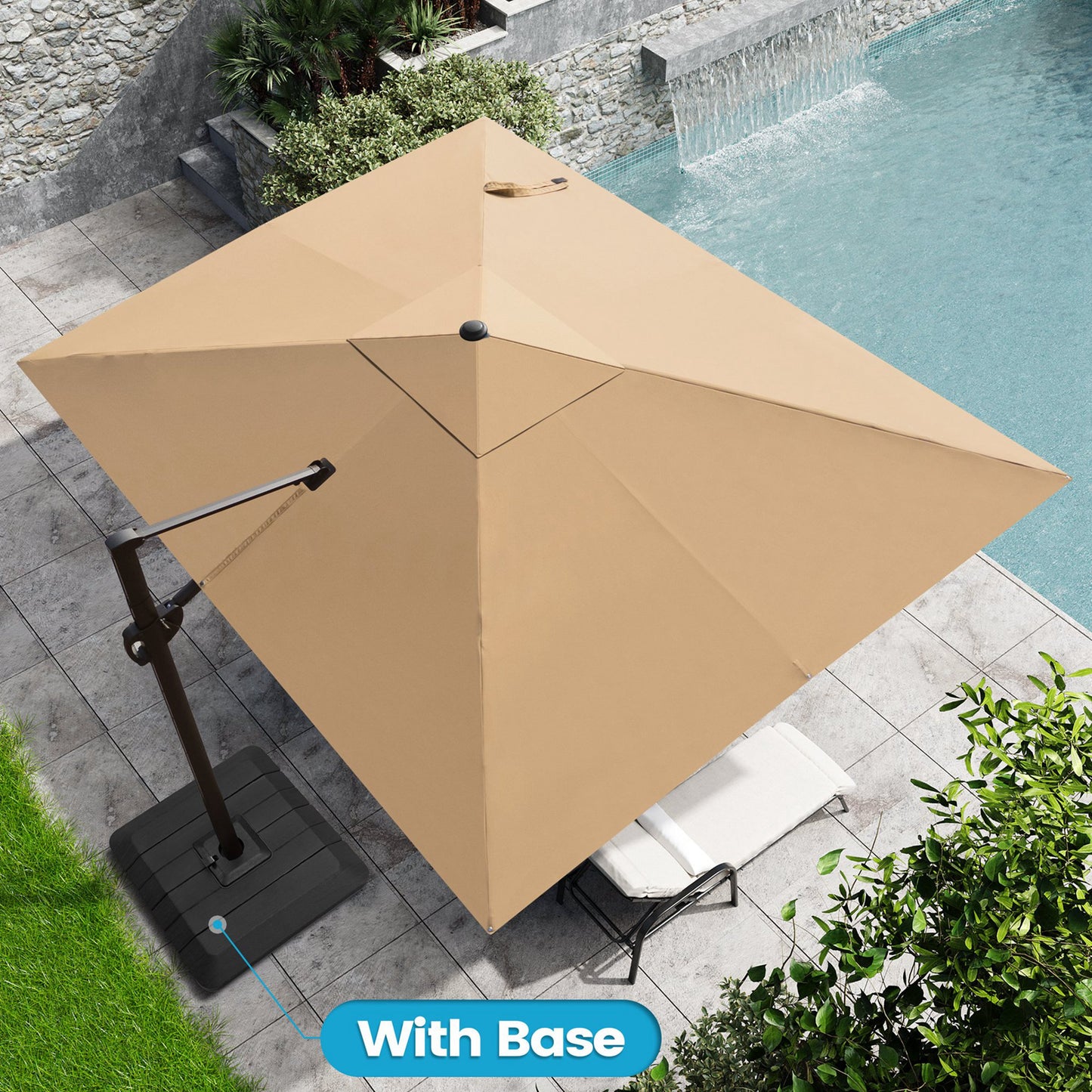 Crestlive Products 9x11ft Aluminum Crank Cantilever Patio Umbrella with Base