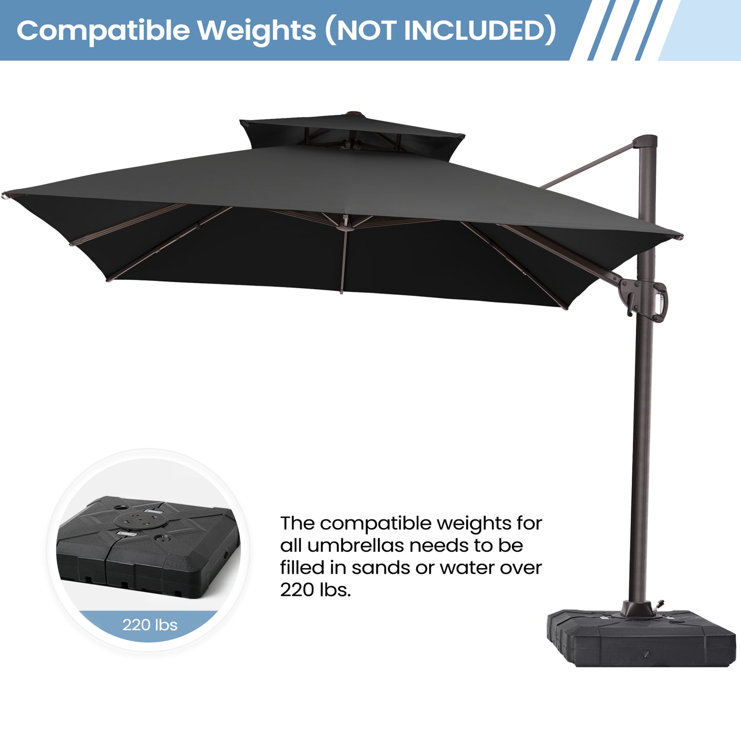 Outdoor 10 ft Cantilever Umbrella Double Top Offset No Base