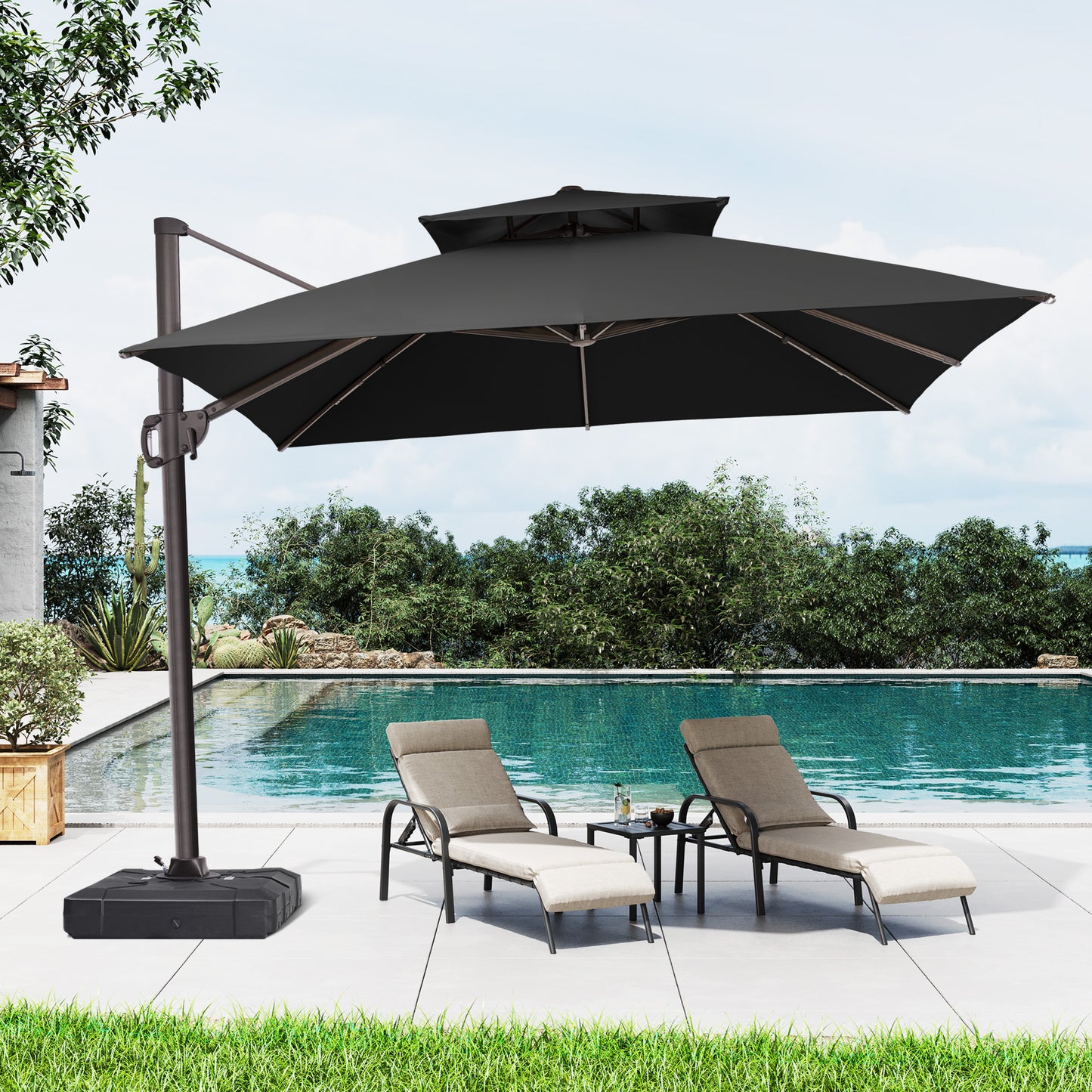 Outdoor 10 ft Cantilever Umbrella Double Top Offset No Base