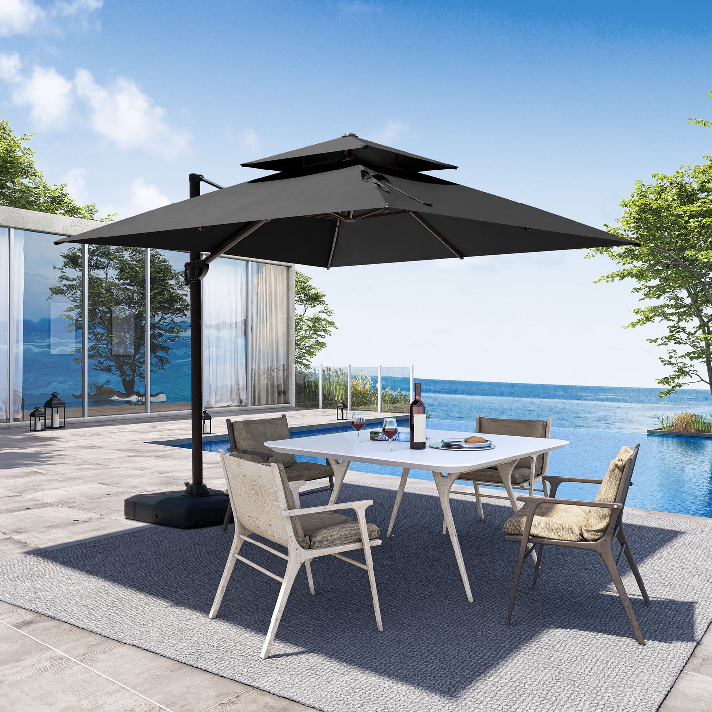 Outdoor 10 ft Cantilever Umbrella Double Top Offset No Base