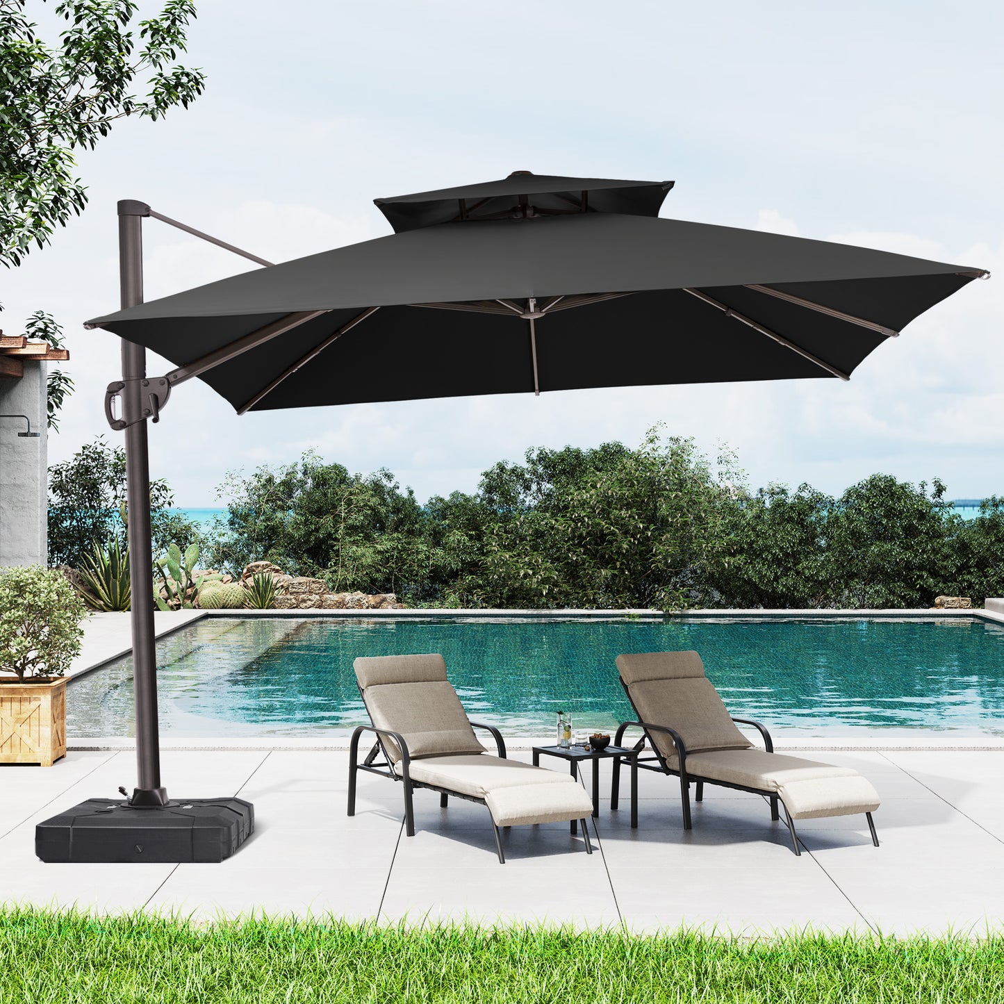 Crestlive Products 11x11ft Aluminum Crank Cantilever Patio Umbrella withnot Base