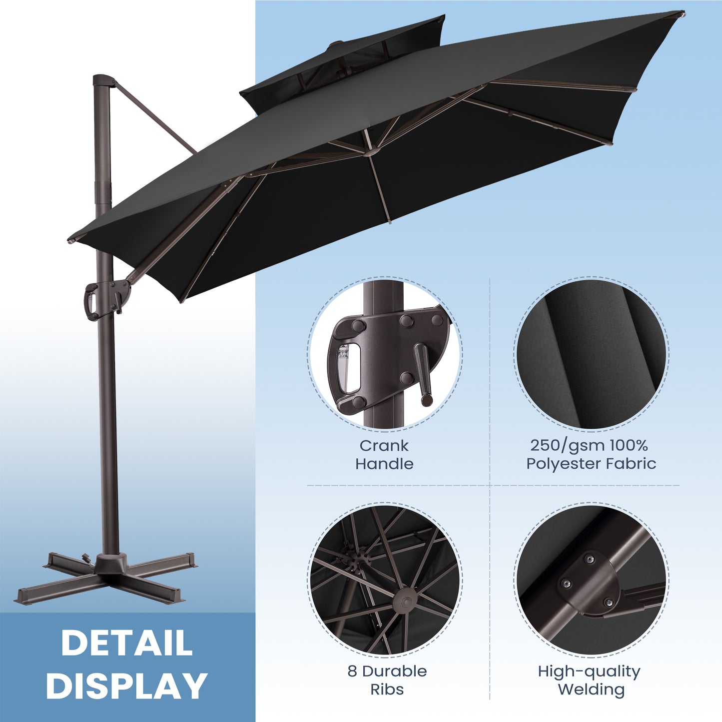 Crestlive Products 11x11ft Aluminum Crank Cantilever Patio Umbrella