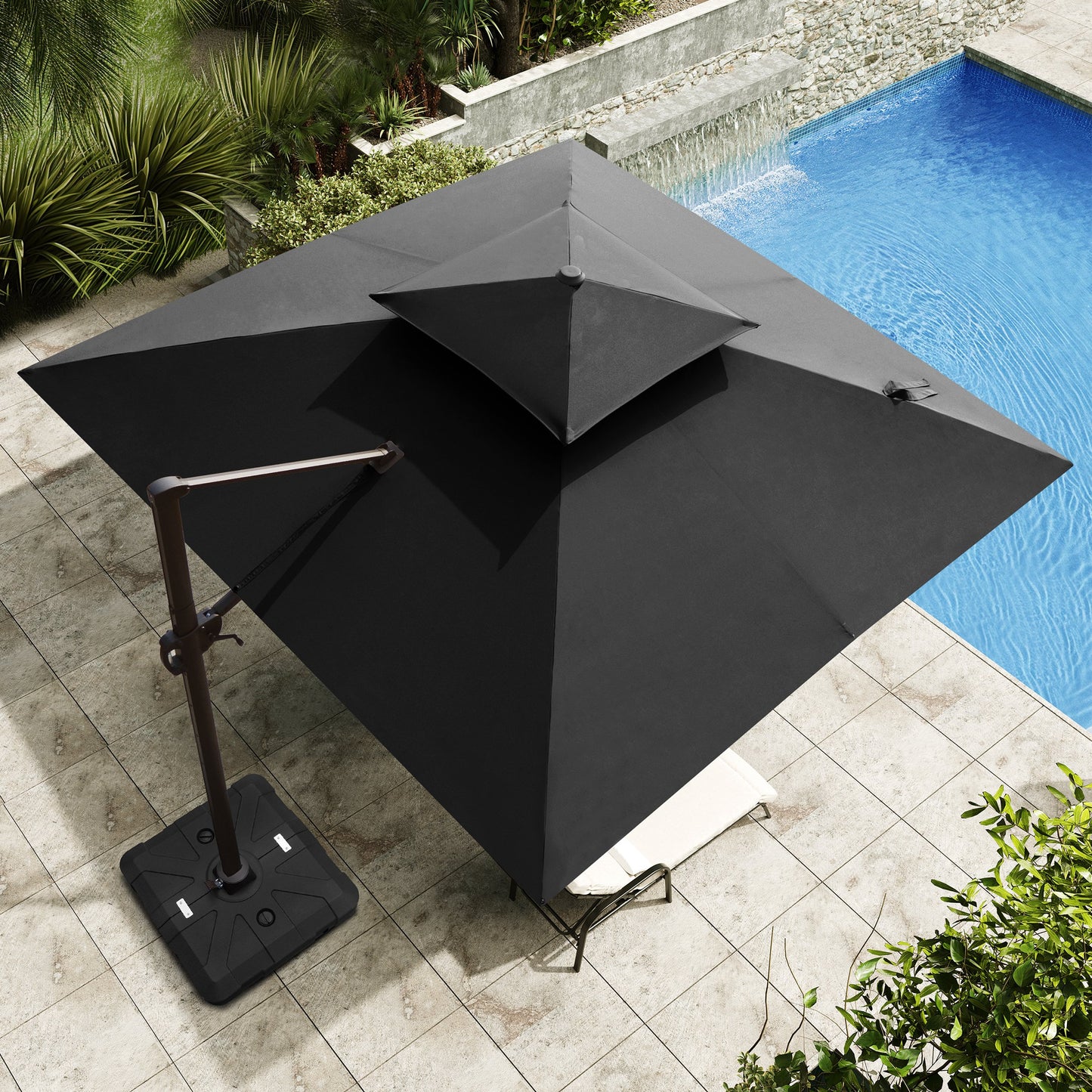 Outdoor Cantilever Umbrella Double Top Offset 11 ft with Base