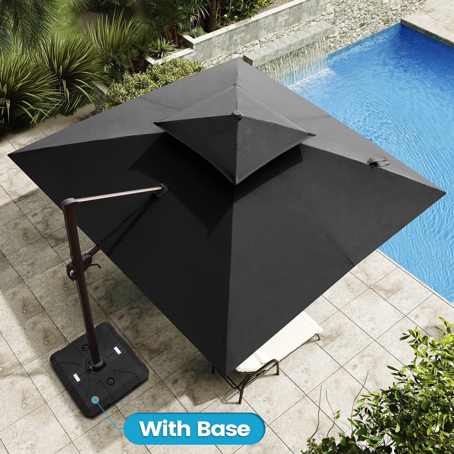 Outdoor Cantilever Umbrella Double Top Offset 11 ft with Base