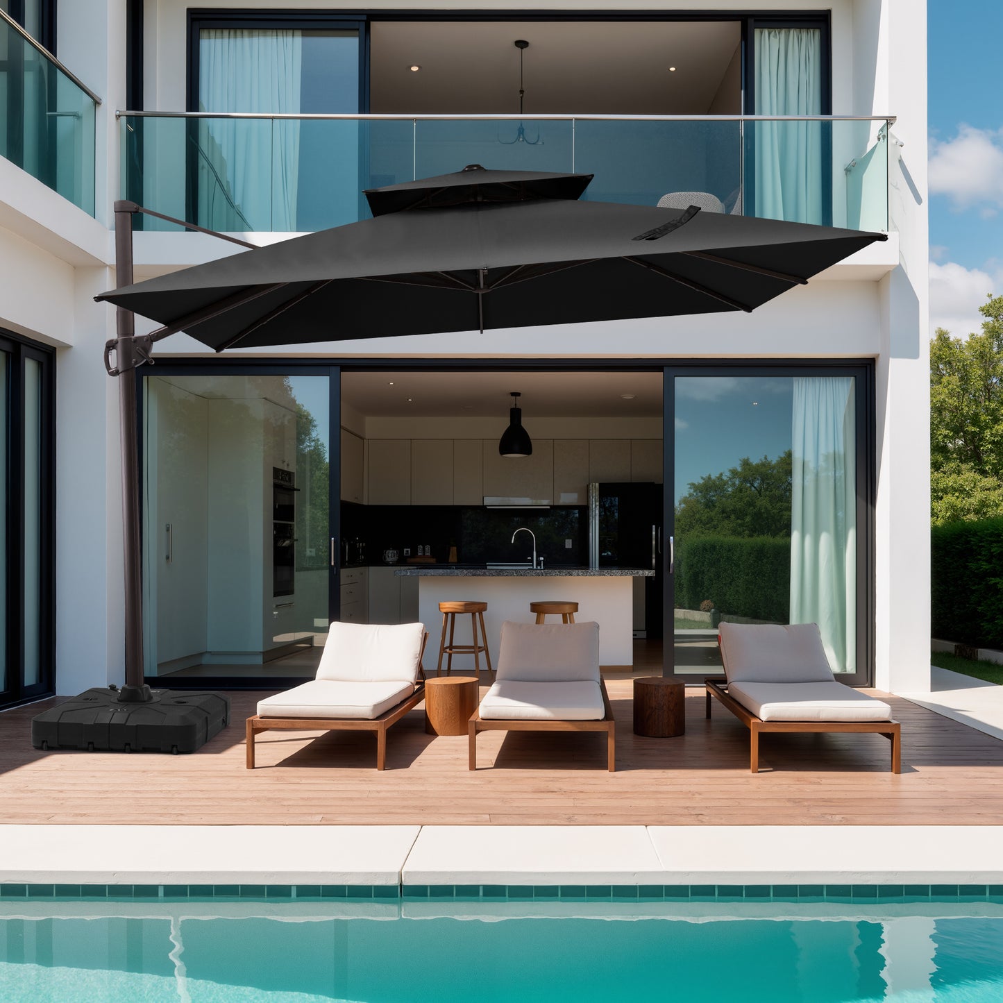 Outdoor Cantilever Umbrella Double Top Offset 11 ft with Base