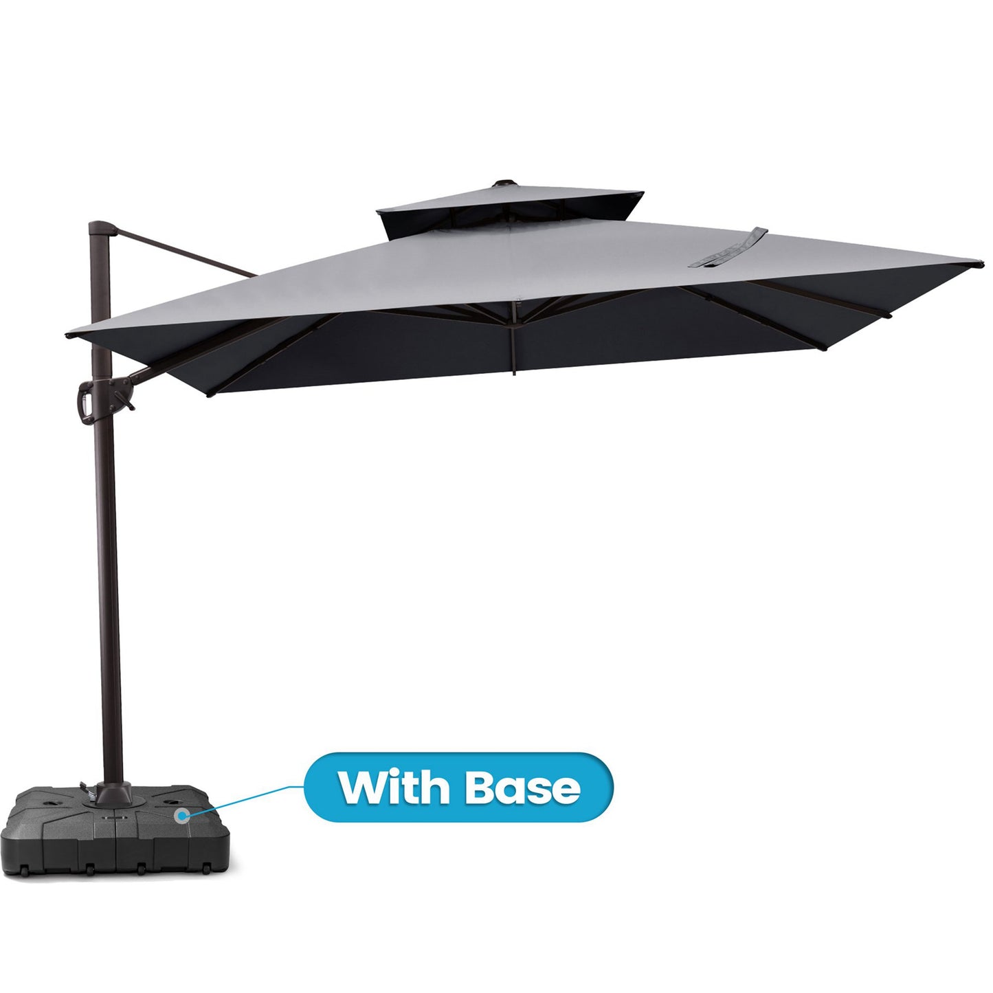 Outdoor Cantilever Umbrella Double Top Offset 11 ft with Base