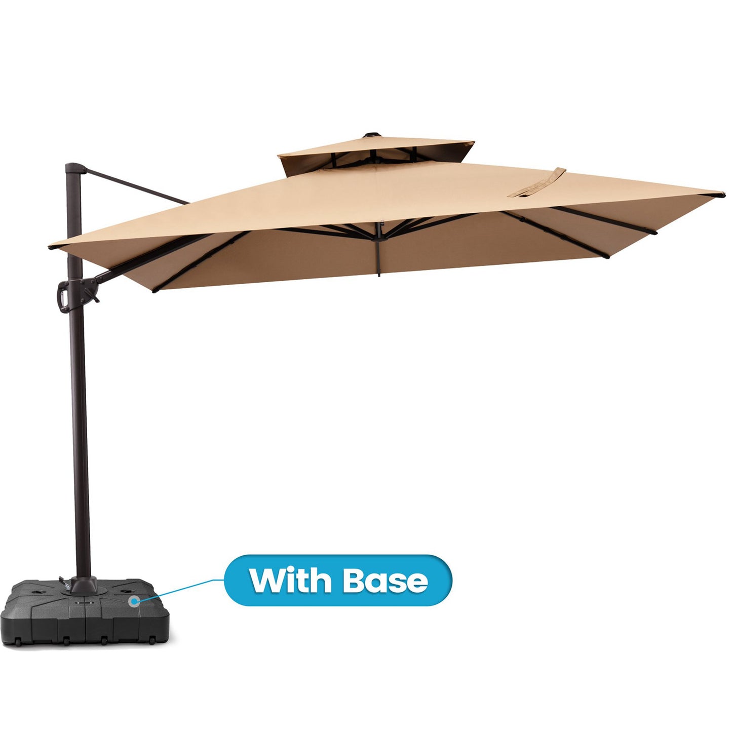 Outdoor Cantilever Umbrella Double Top Offset 11 ft with Base