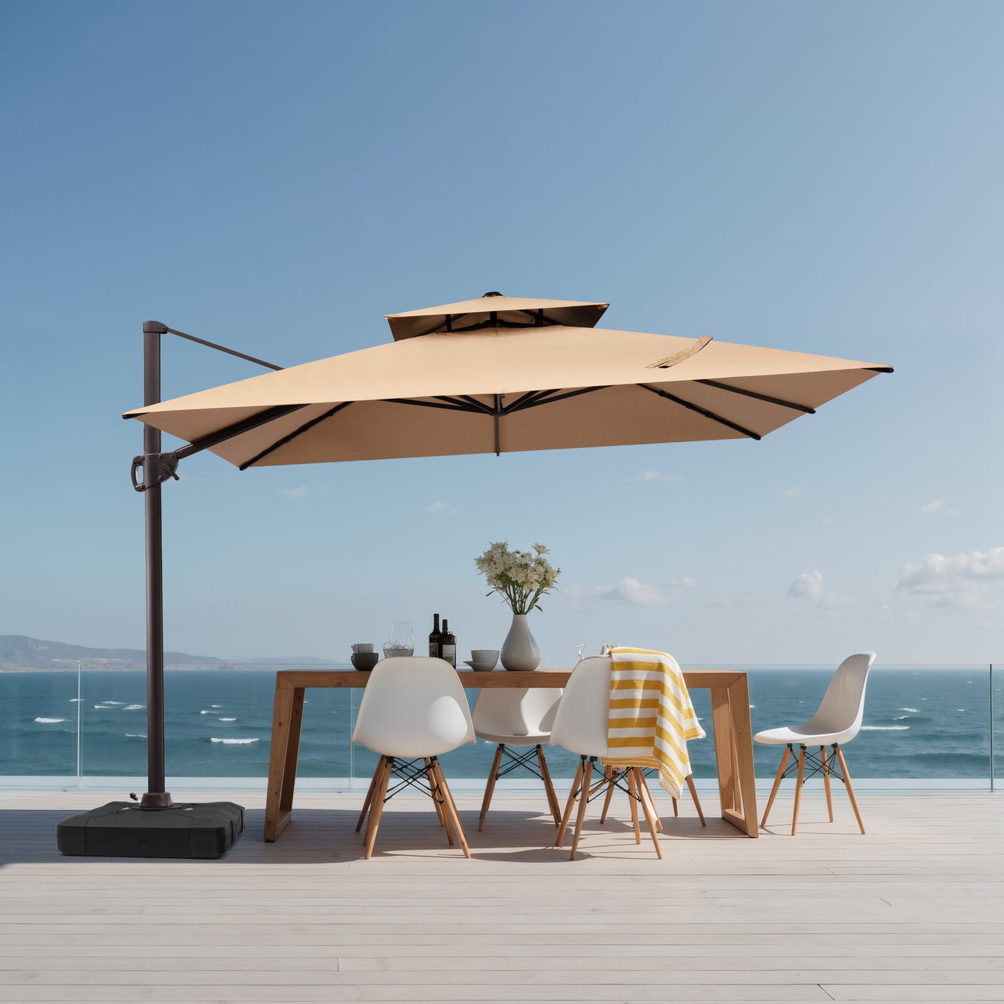 Crestlive Products 11x11ft Aluminum Double Top Crank Cantilever Patio Umbrella with Base