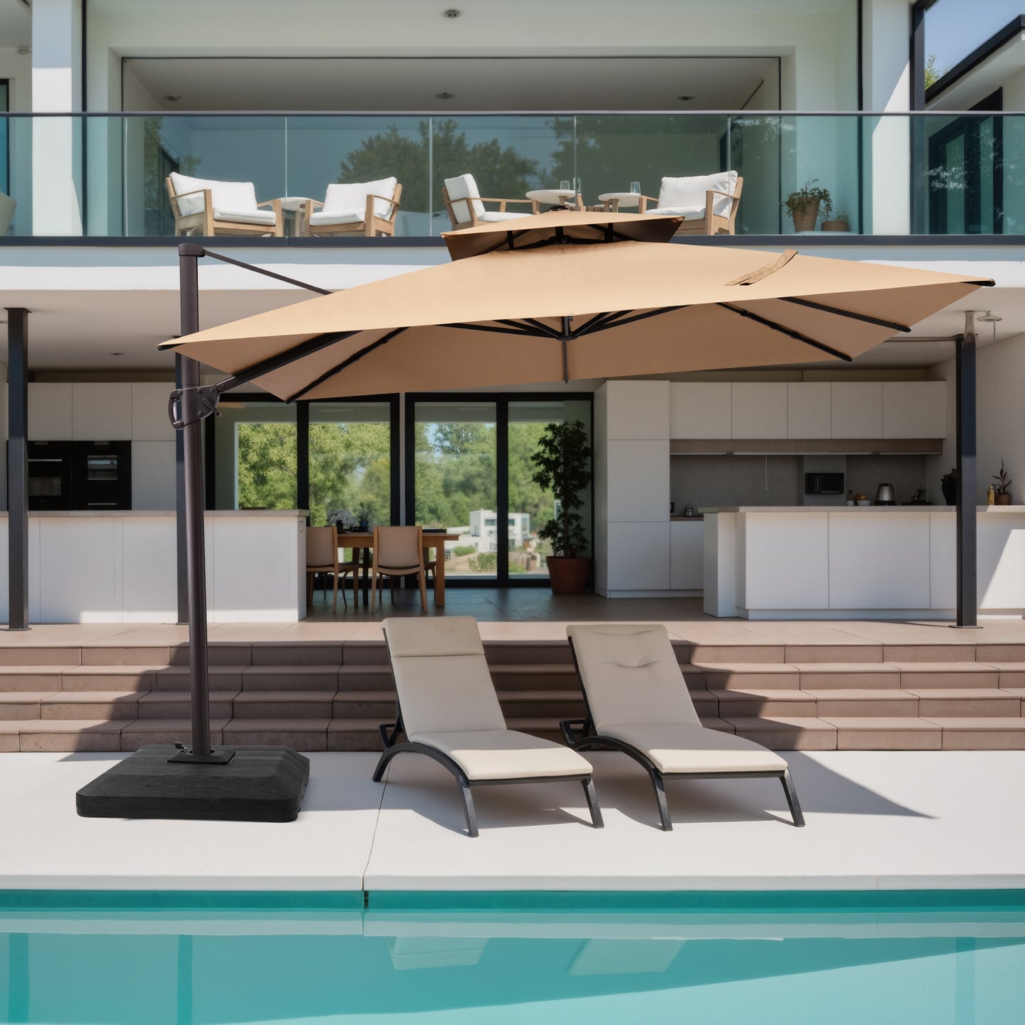 Crestlive Products 11x11ft Aluminum Double Top Crank Cantilever Patio Umbrella with Base