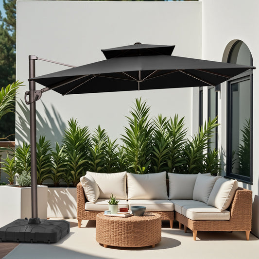 Crestlive Products 11 x 9 ft Aluminum Double Top Crank Cantilever Patio Umbrella with 260 lbs Wheeled Base