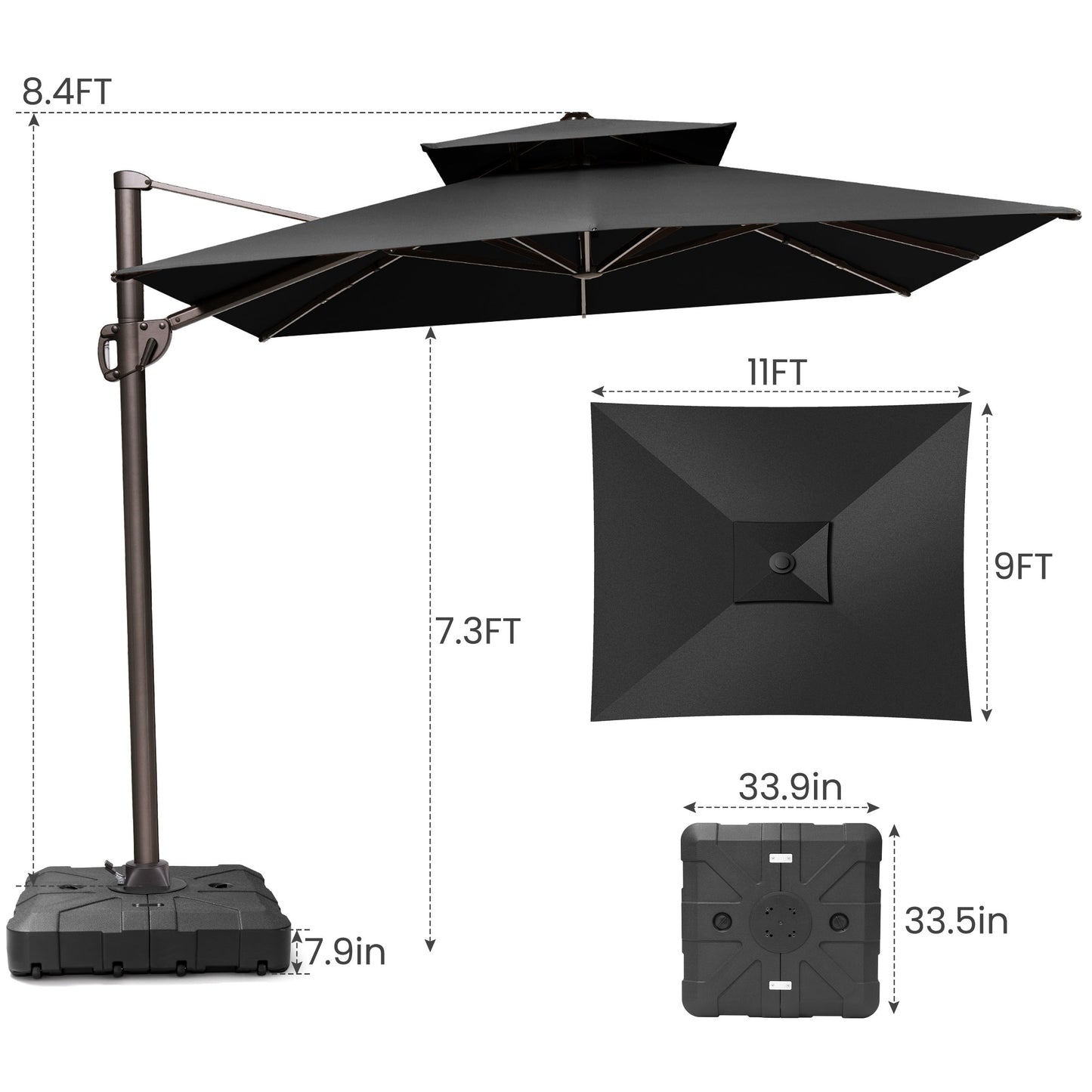 Crestlive Products 9x11ft Aluminum Dual Top Crank Cantilever Patio Umbrella with Base
