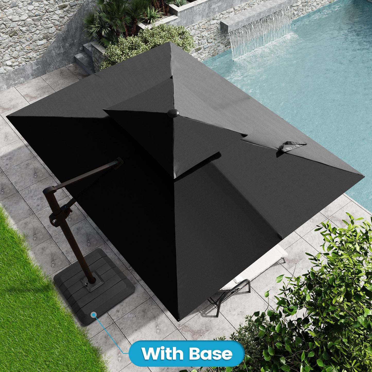 Crestlive Products 11x9ft Aluminum Double Top Crank Cantilever Patio Umbrella with Base