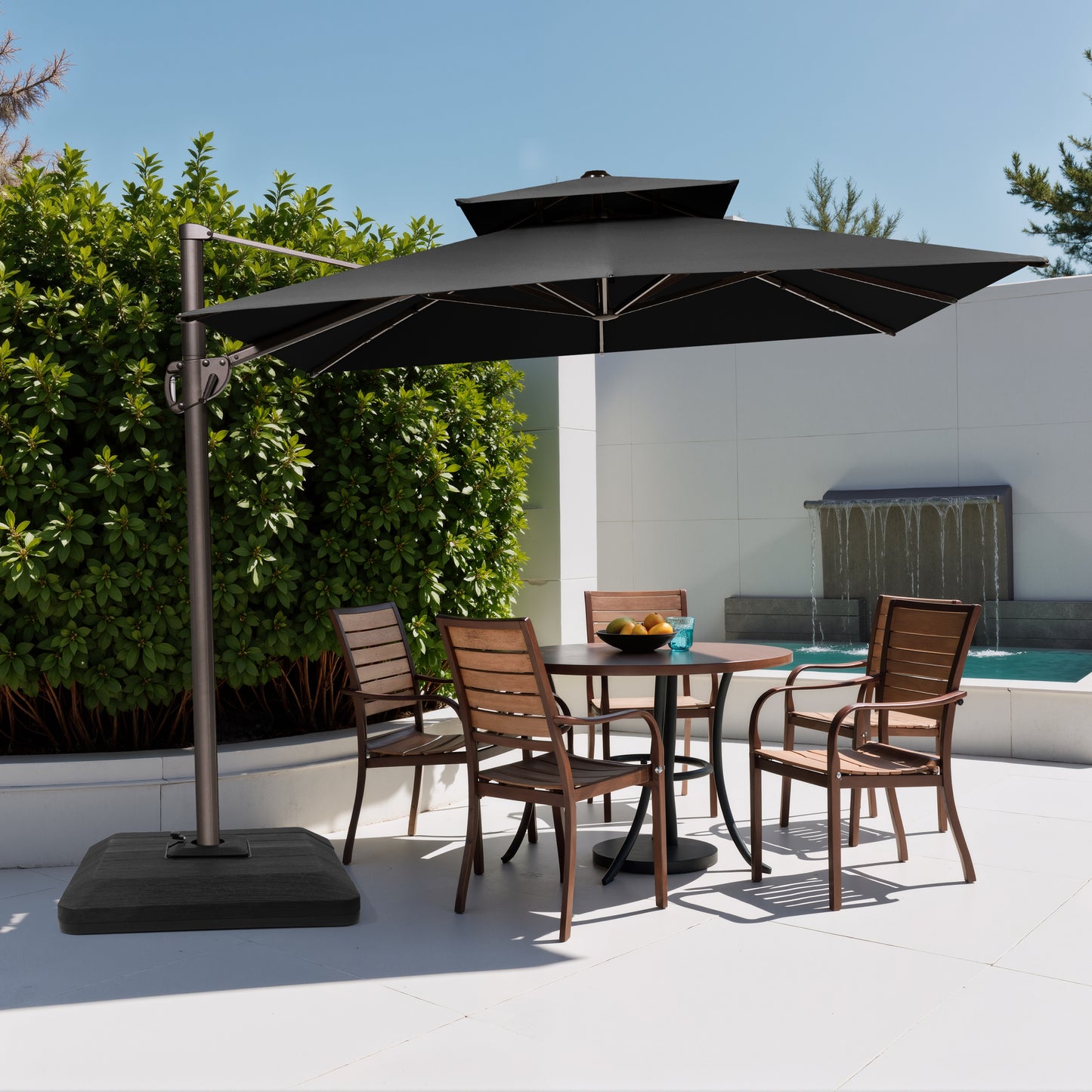Crestlive Products 11x9ft Aluminum Double Top Crank Cantilever Patio Umbrella with Base