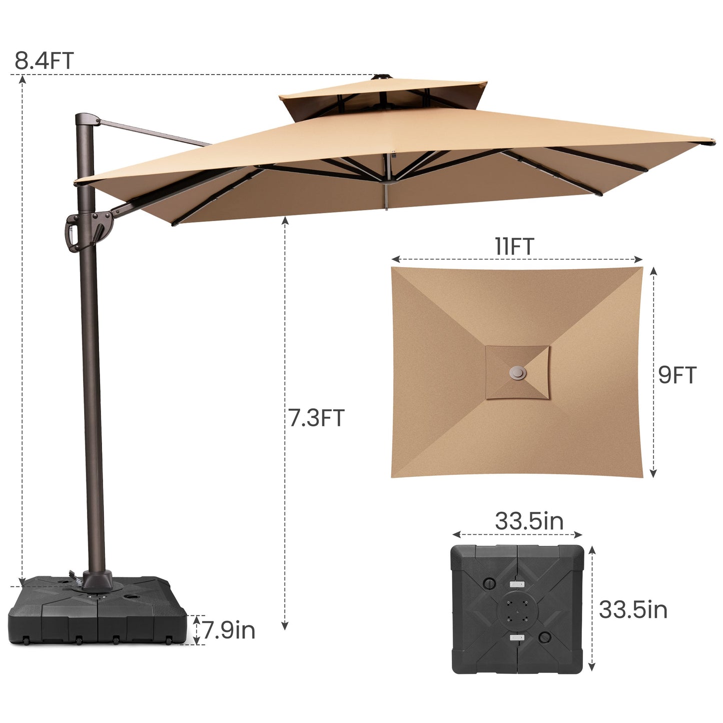 Crestlive Products 9x11ft Aluminum Crank Cantilever Patio Umbrella with Base