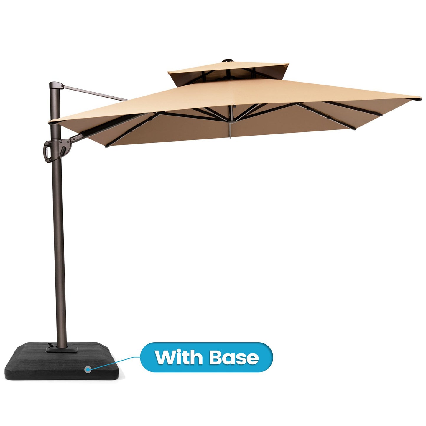 Crestlive Products 11x9ft Aluminum Double Top Crank Cantilever Patio Umbrella with Base
