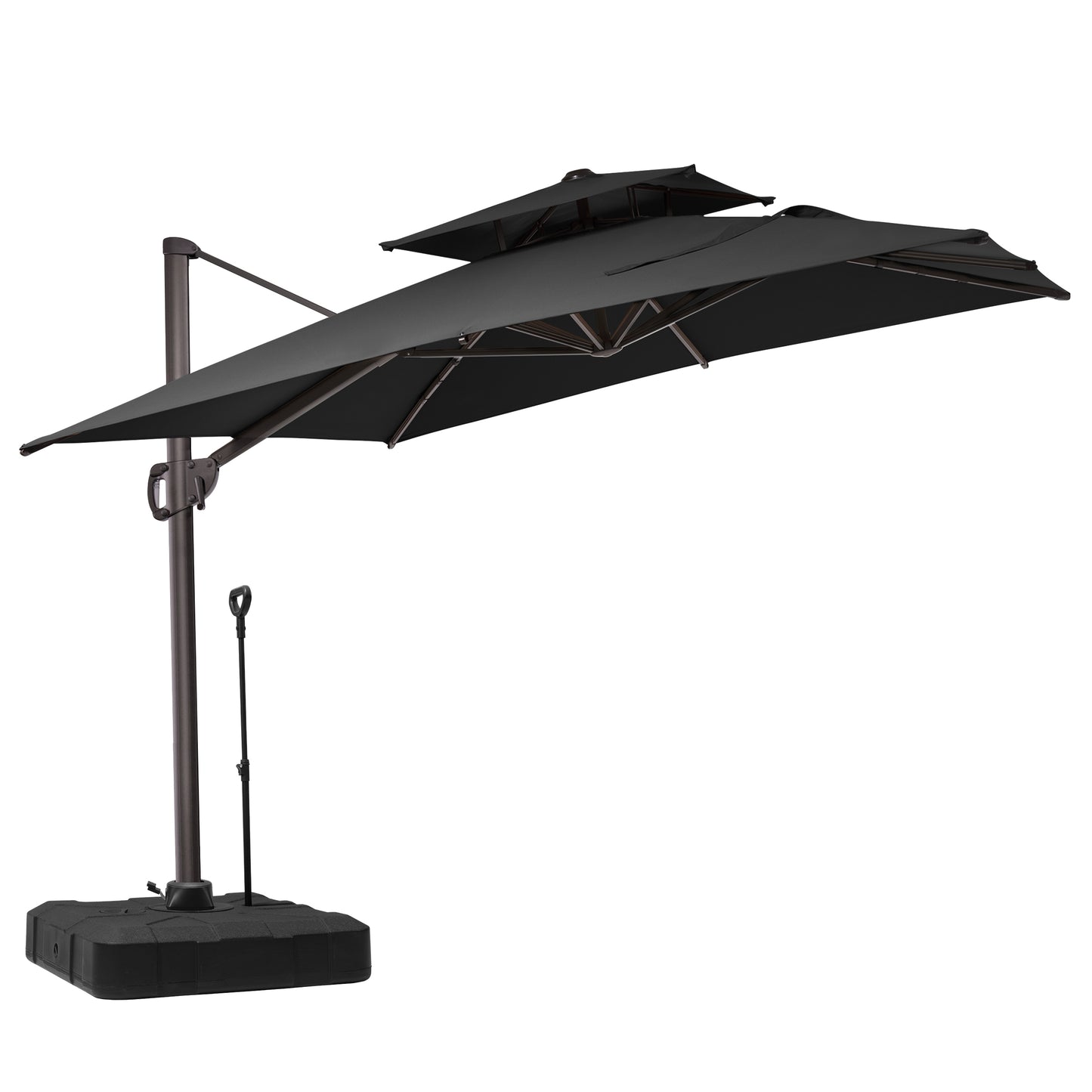 Crestlive Products 11x9ft Aluminum Double Top Crank Cantilever Patio Umbrella with Base