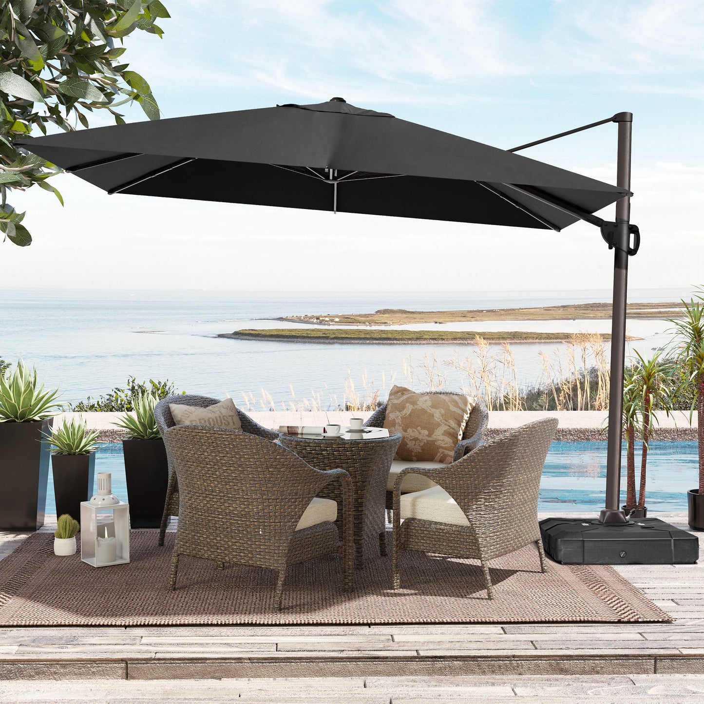 Outdoor 9x11 ft Rectangular Cantilever Umbrella Double Top 360° Rotation No Base