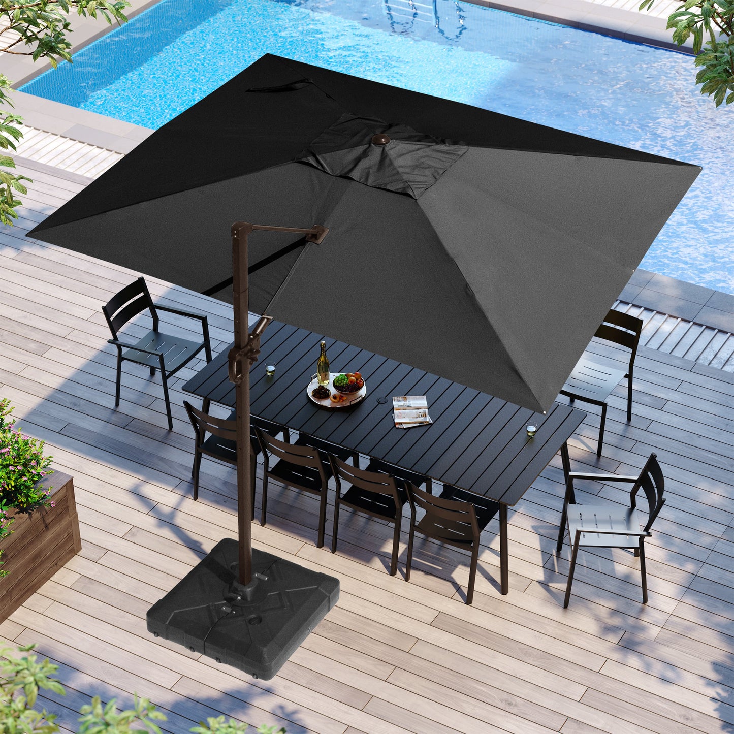 Outdoor 9x11 ft Rectangular Cantilever Umbrella Double Top 360° Rotation No Base