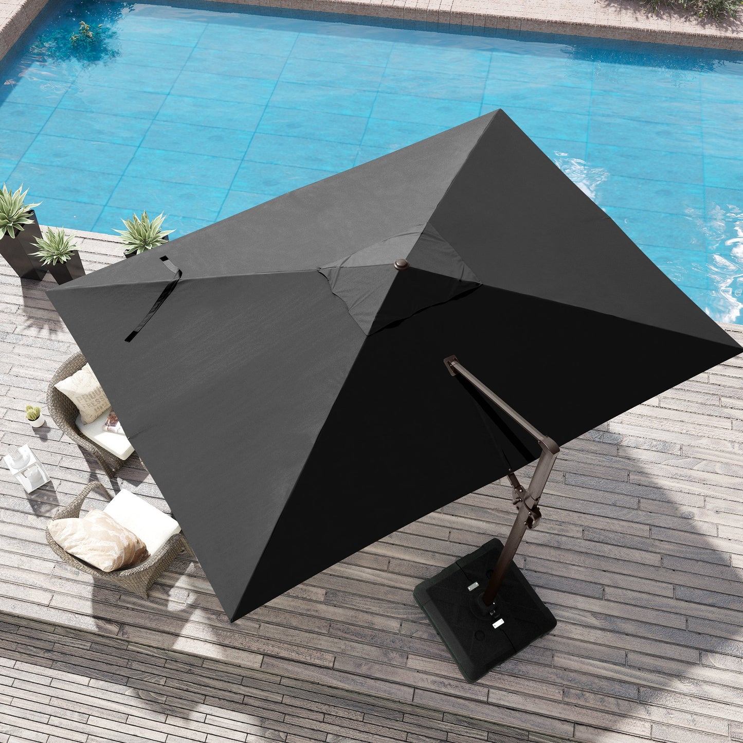 Outdoor 9x11 ft Rectangular Cantilever Umbrella Double Top 360° Rotation No Base