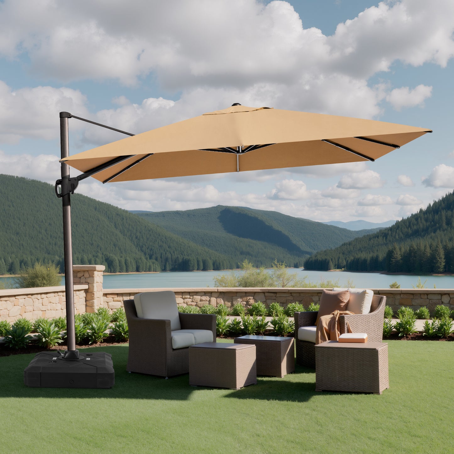 Crestlive Products 9x12ft Aluminum Crank Cantilever Patio Umbrella with Base