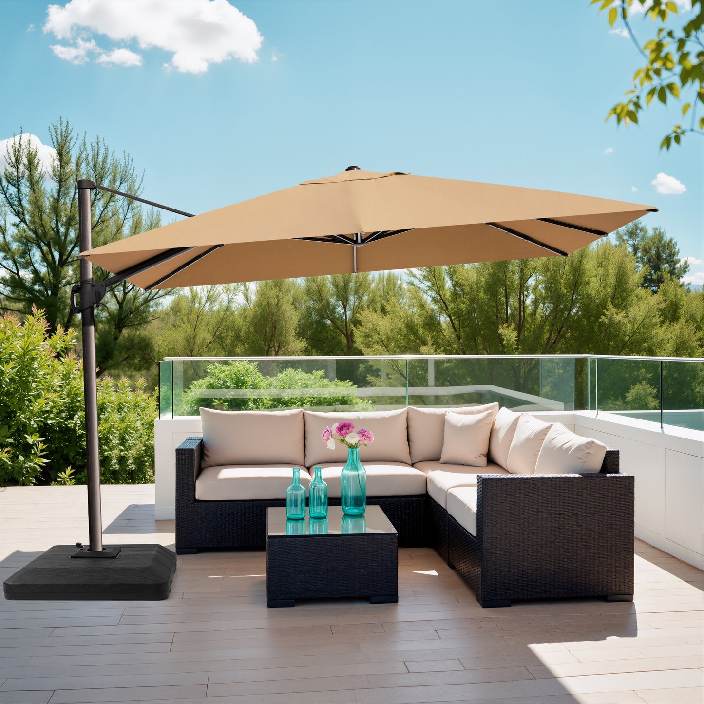 Crestlive Products 9x12ft Aluminum Crank Cantilever Patio Umbrella with Base