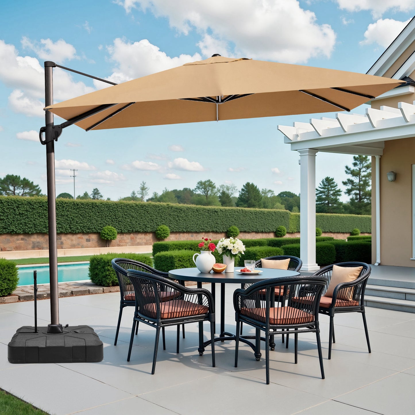 Crestlive Products 10x13ft Aluminum Crank Cantilever Patio Umbrella with Base