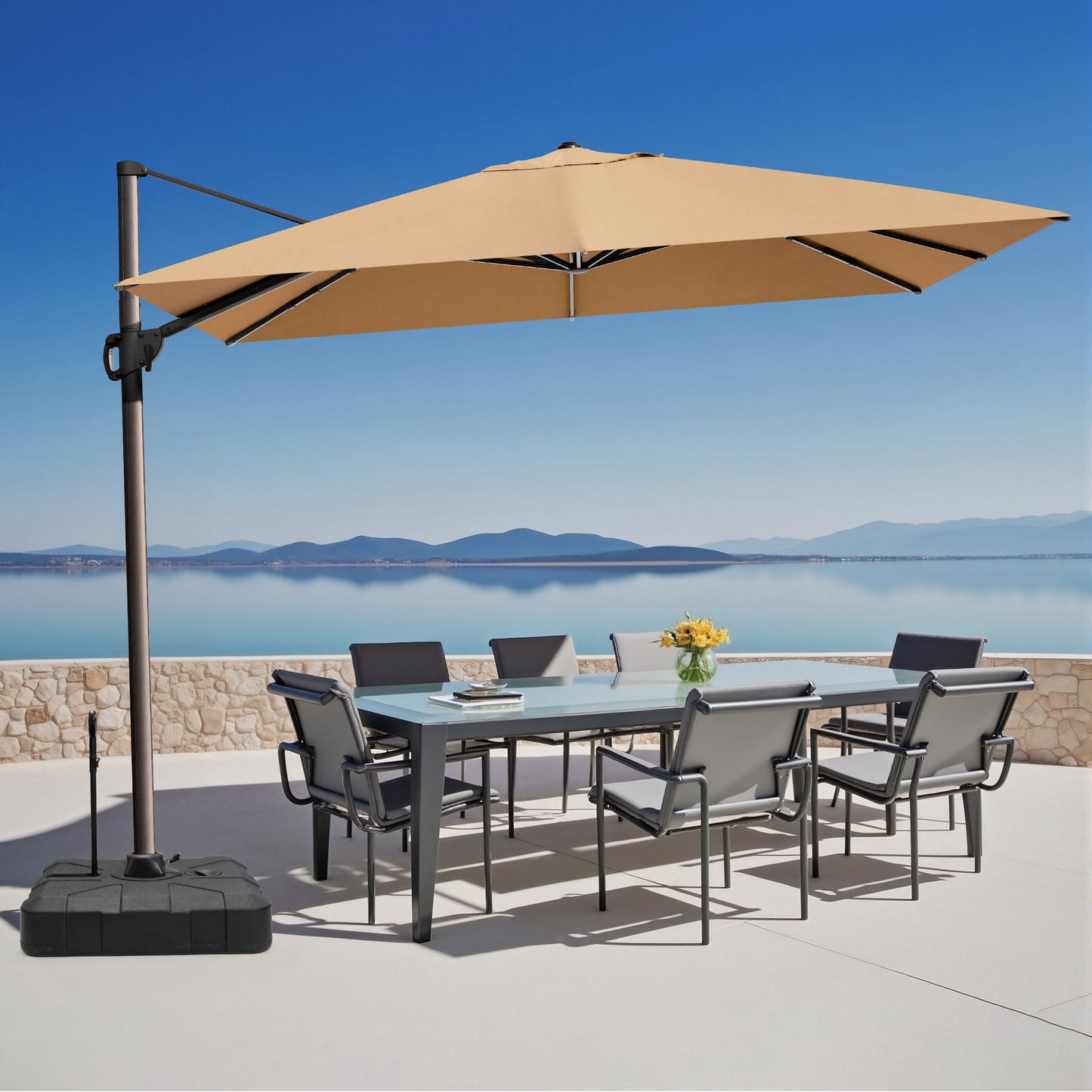 Crestlive Products 10x13ft Aluminum Crank Cantilever Patio Umbrella with Base