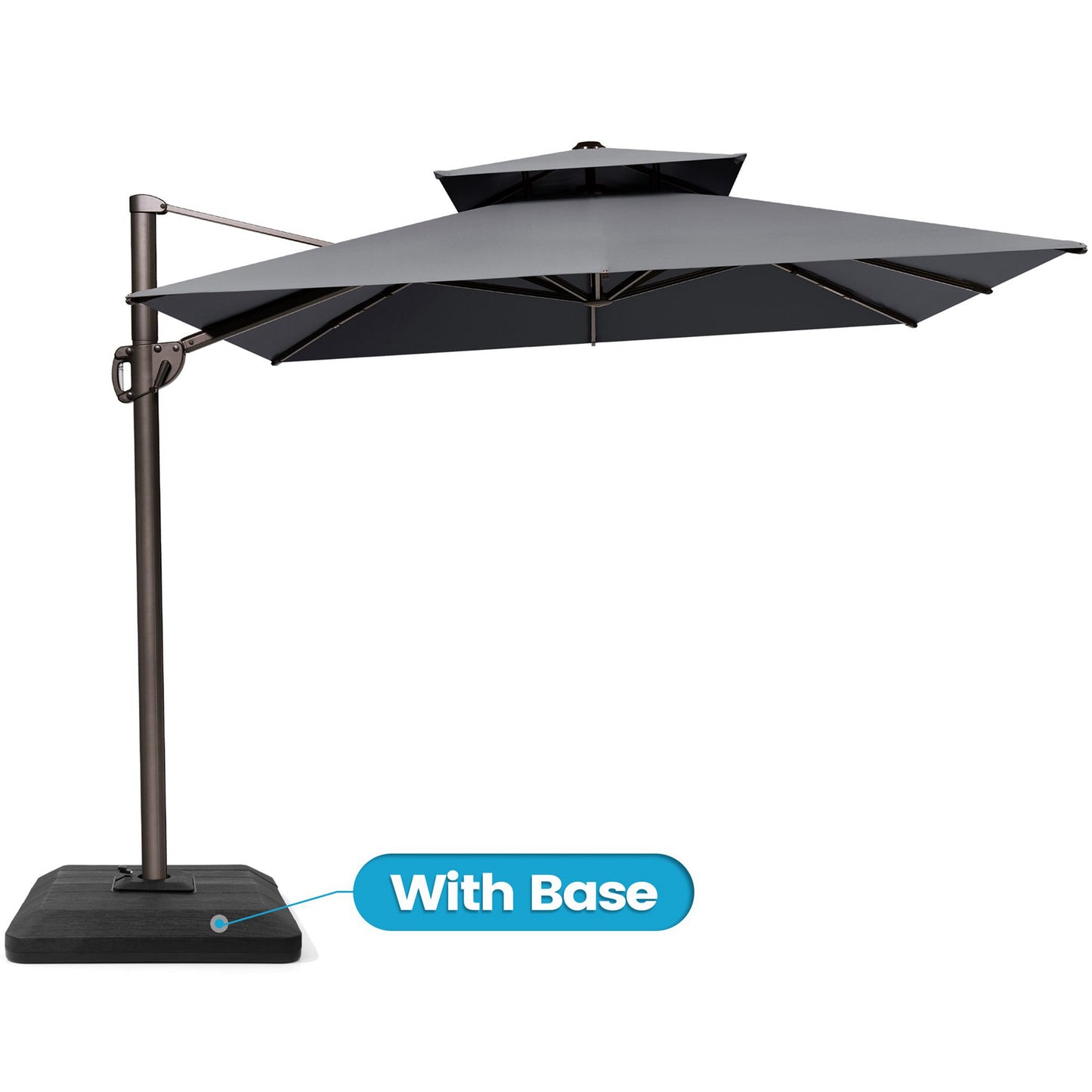 Crestlive Products 9x12ft Aluminum Dual Top Crank Cantilever Patio Umbrella with Base