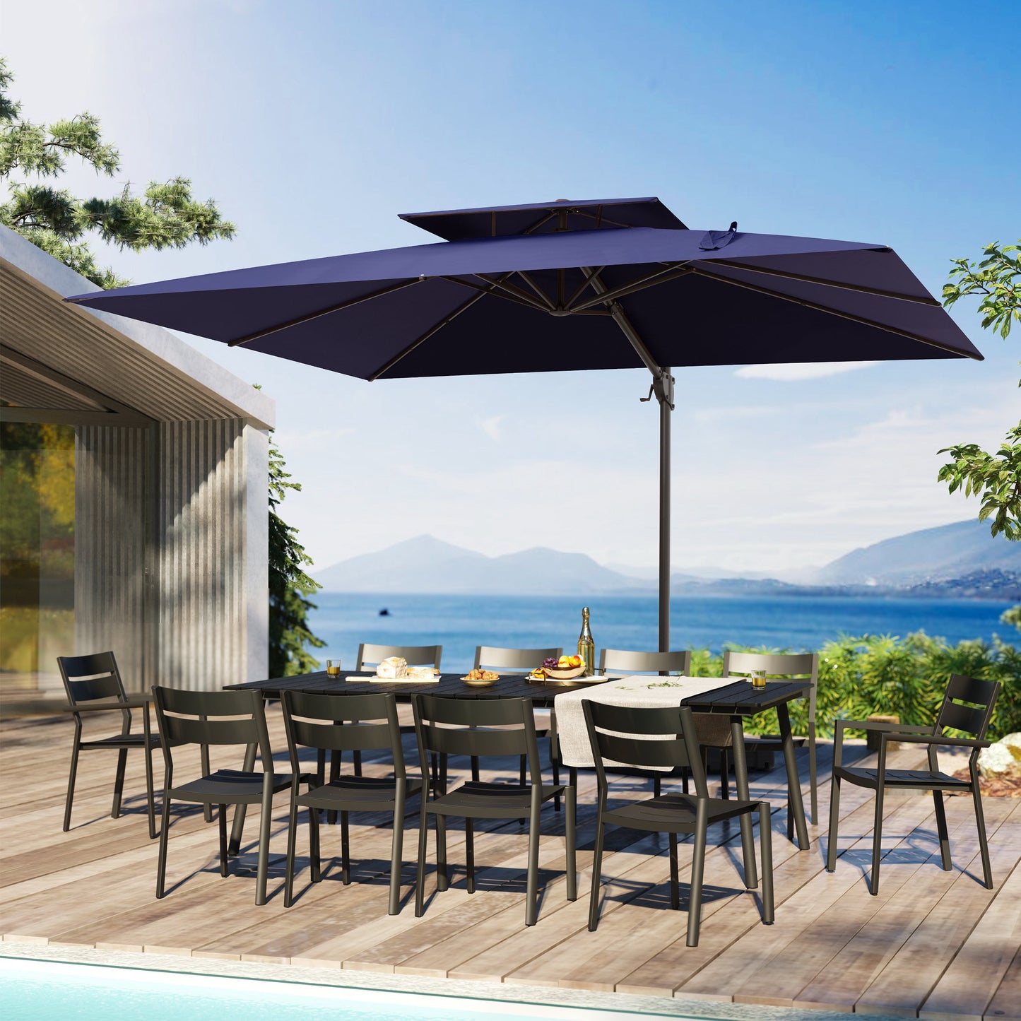 Crestlive Products 12x9ft Aluminum Dual Top Crank Cantilever Patio Umbrella