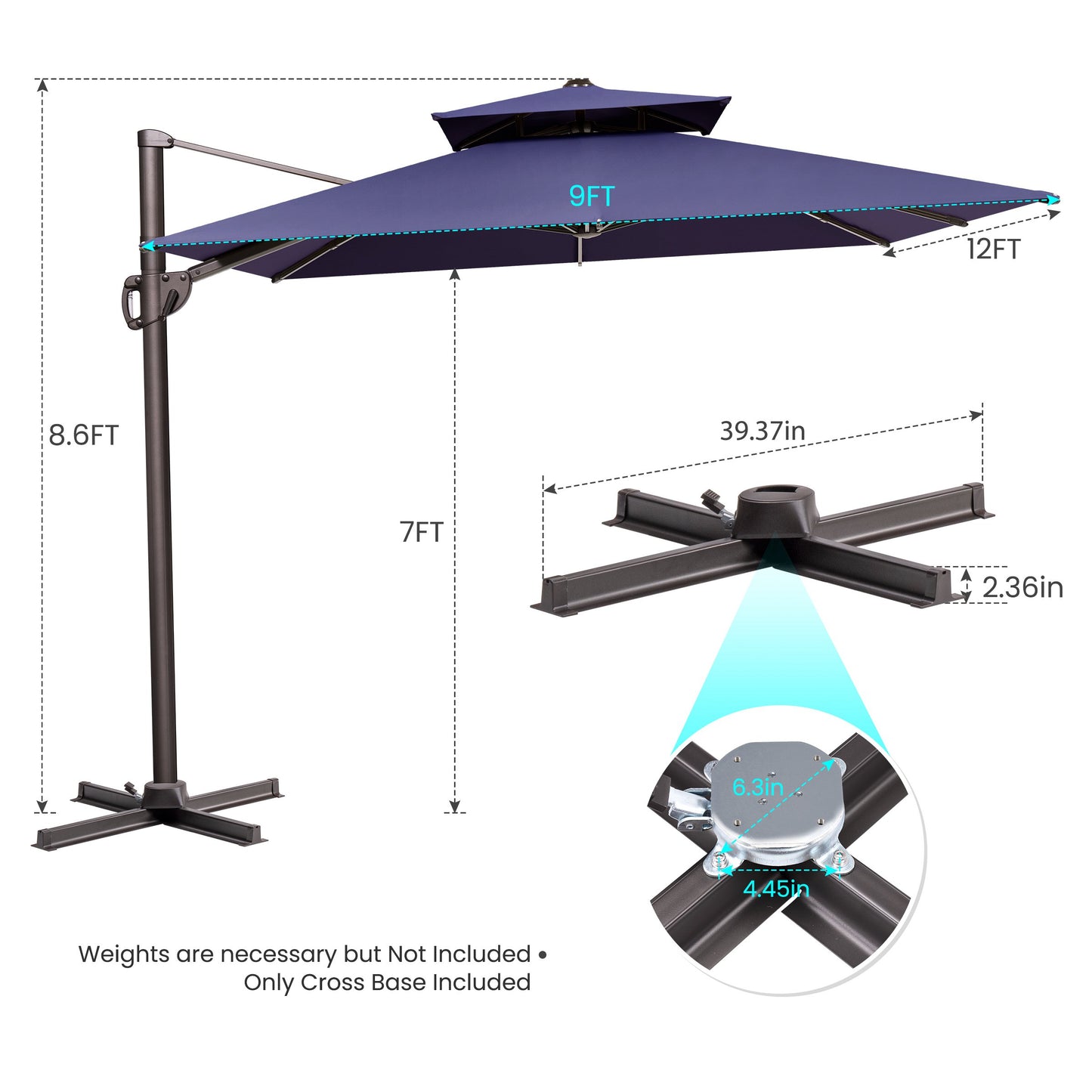 Crestlive Products 12x9ft Aluminum Dual Top Crank Cantilever Patio Umbrella
