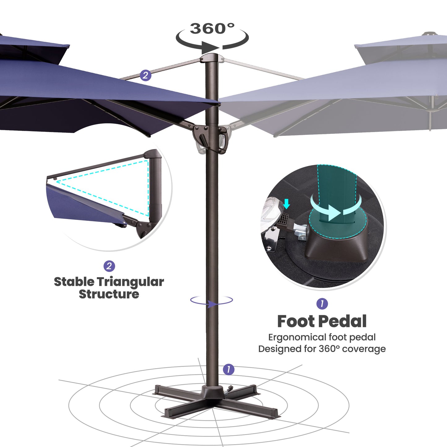 Crestlive Products 12x9ft Aluminum Dual Top Crank Cantilever Patio Umbrella