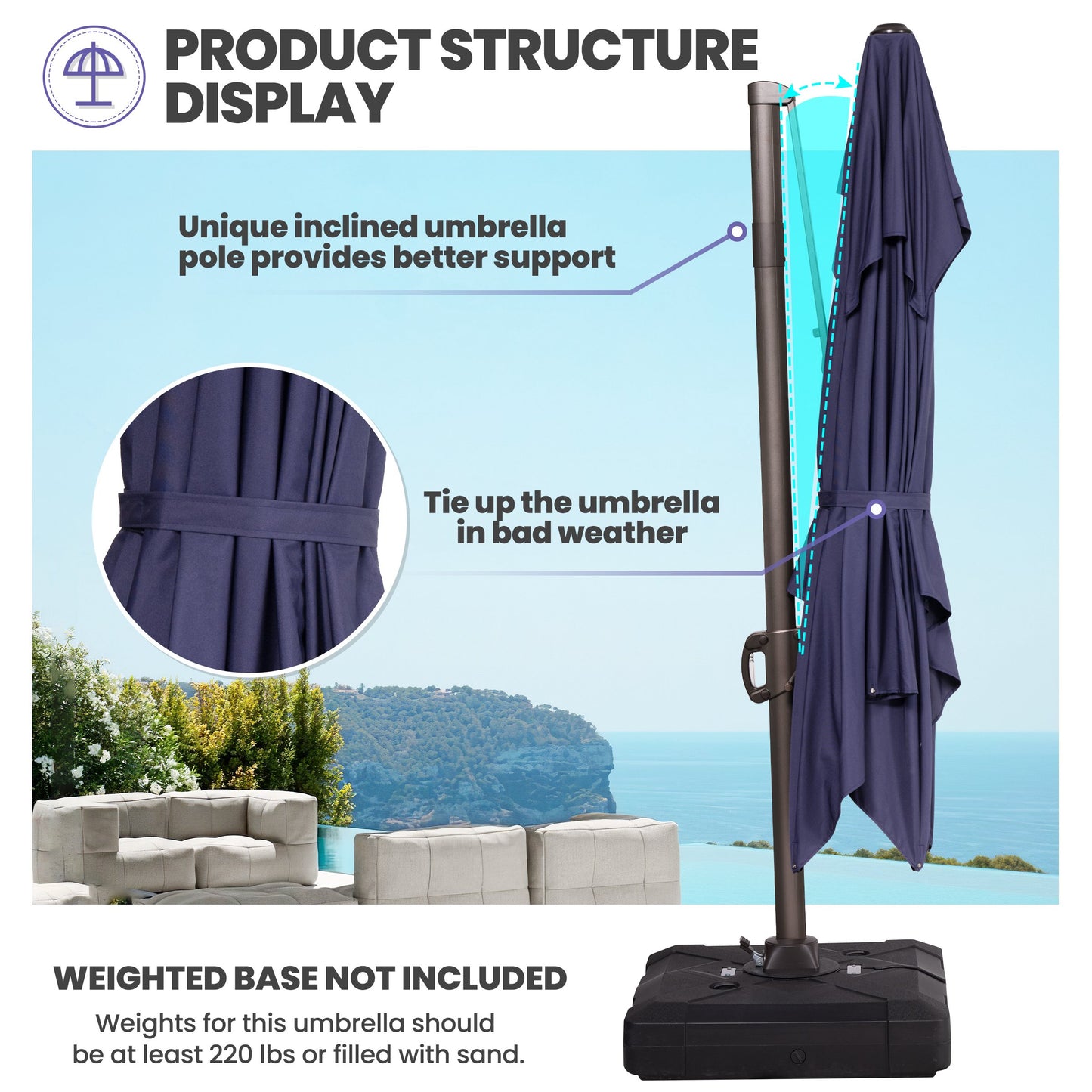 Crestlive Products 12x9ft Aluminum Dual Top Crank Cantilever Patio Umbrella
